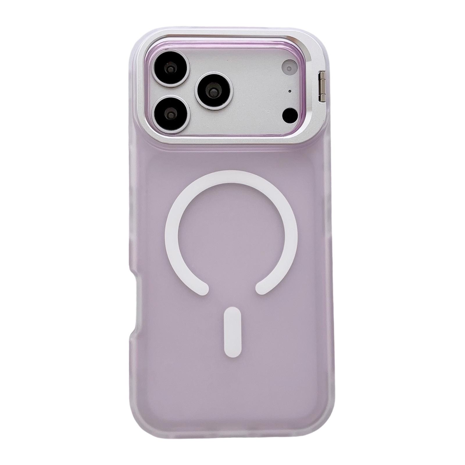 For iPhone 17 Pro Skin Feel Frosted Camera Lens Holder Magnetic Phone Case(Purple) - Shopkiz.com