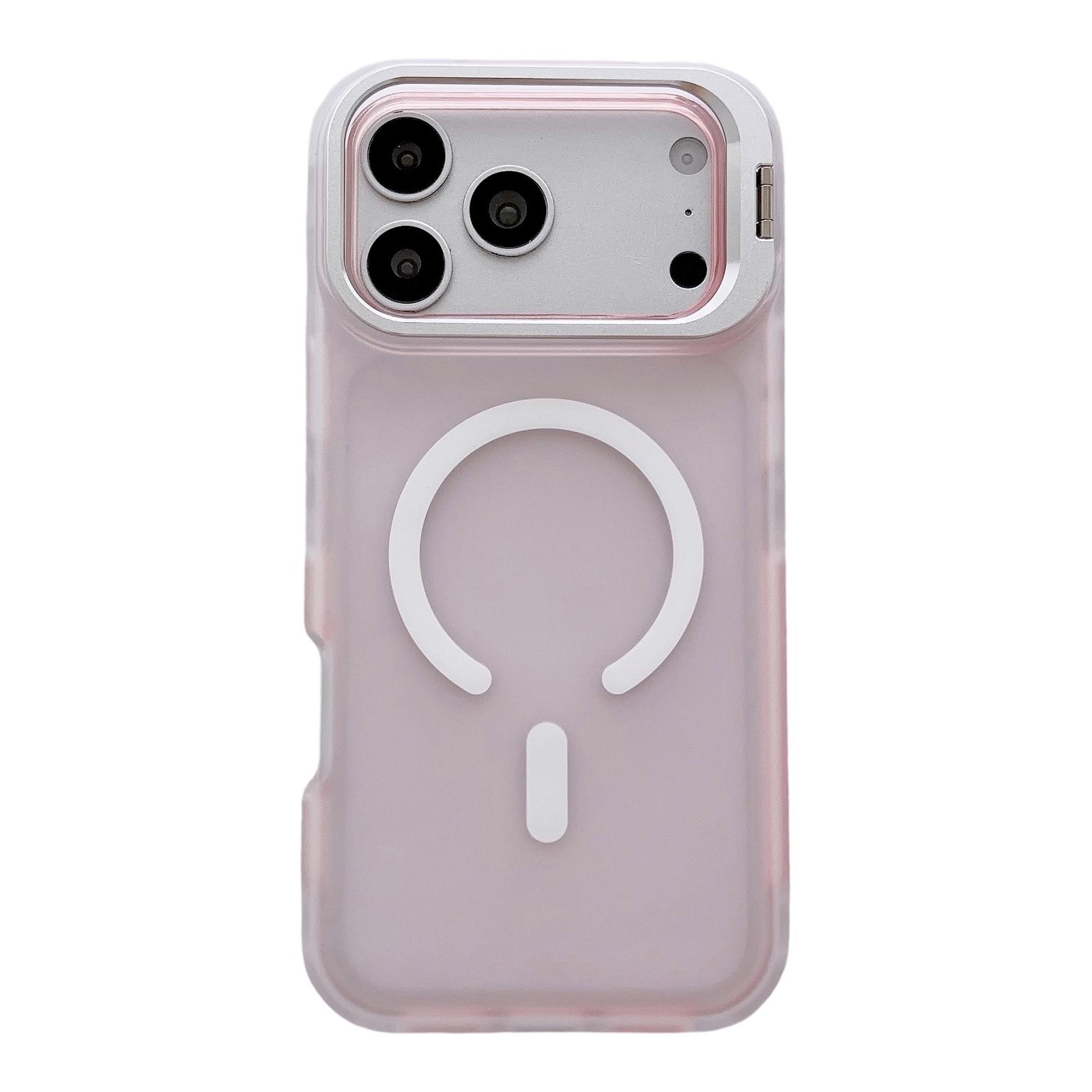 For iPhone 17 Pro Skin Feel Frosted Camera Lens Holder Magnetic Phone Case(Pink) - Shopkiz.com