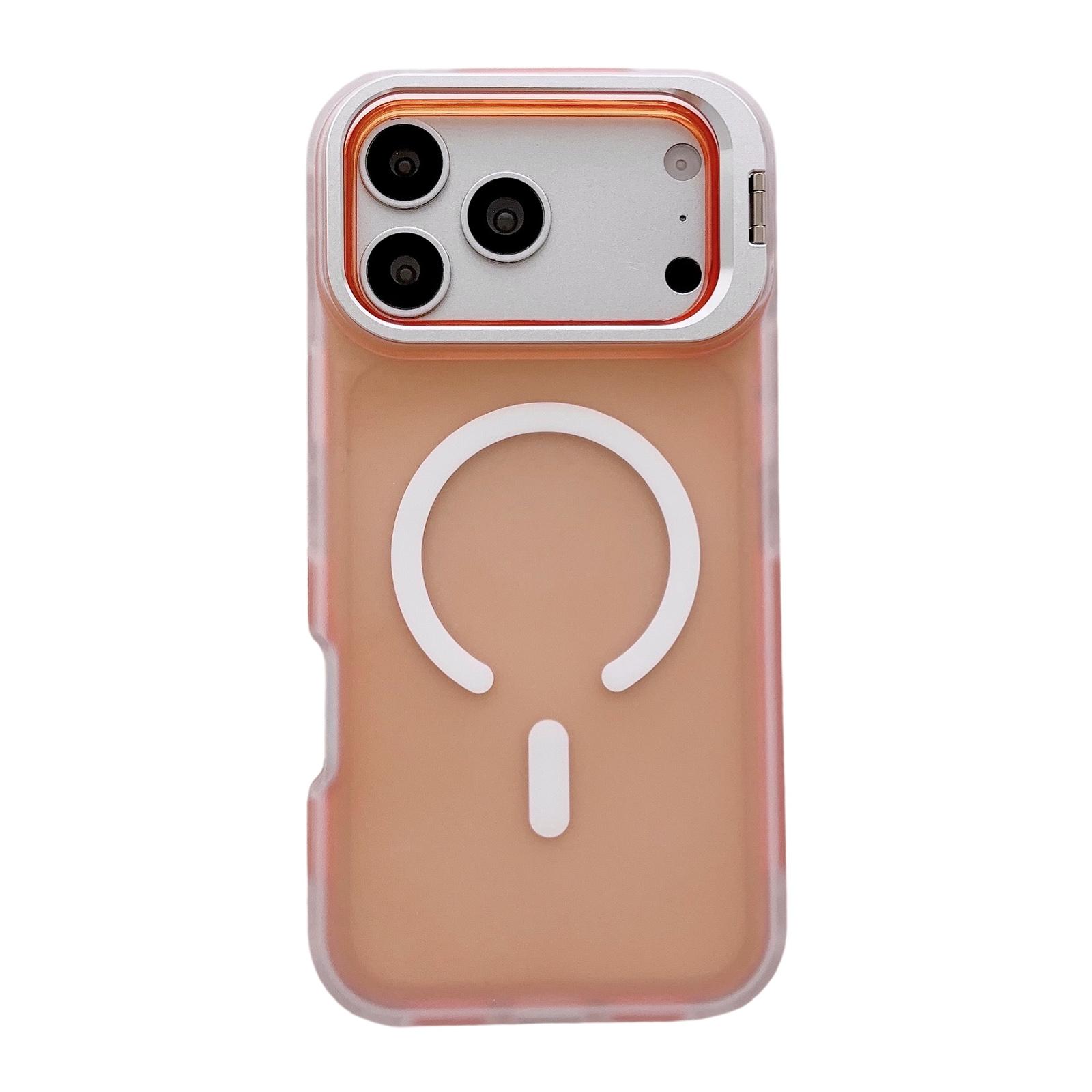 For iPhone 17 Pro Skin Feel Frosted Camera Lens Holder Magnetic Phone Case(Orange) - Shopkiz.com