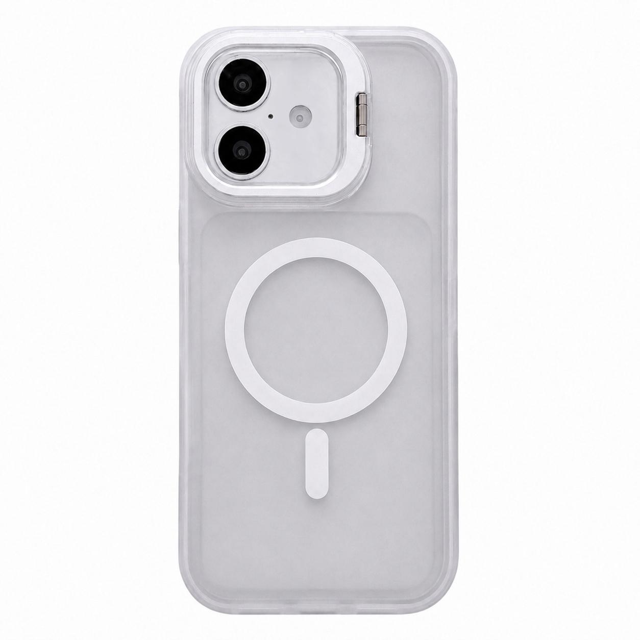 For iPhone 17 Skin Feel Frosted Camera Lens Holder Magnetic Phone Case(White) - Shopkiz.com