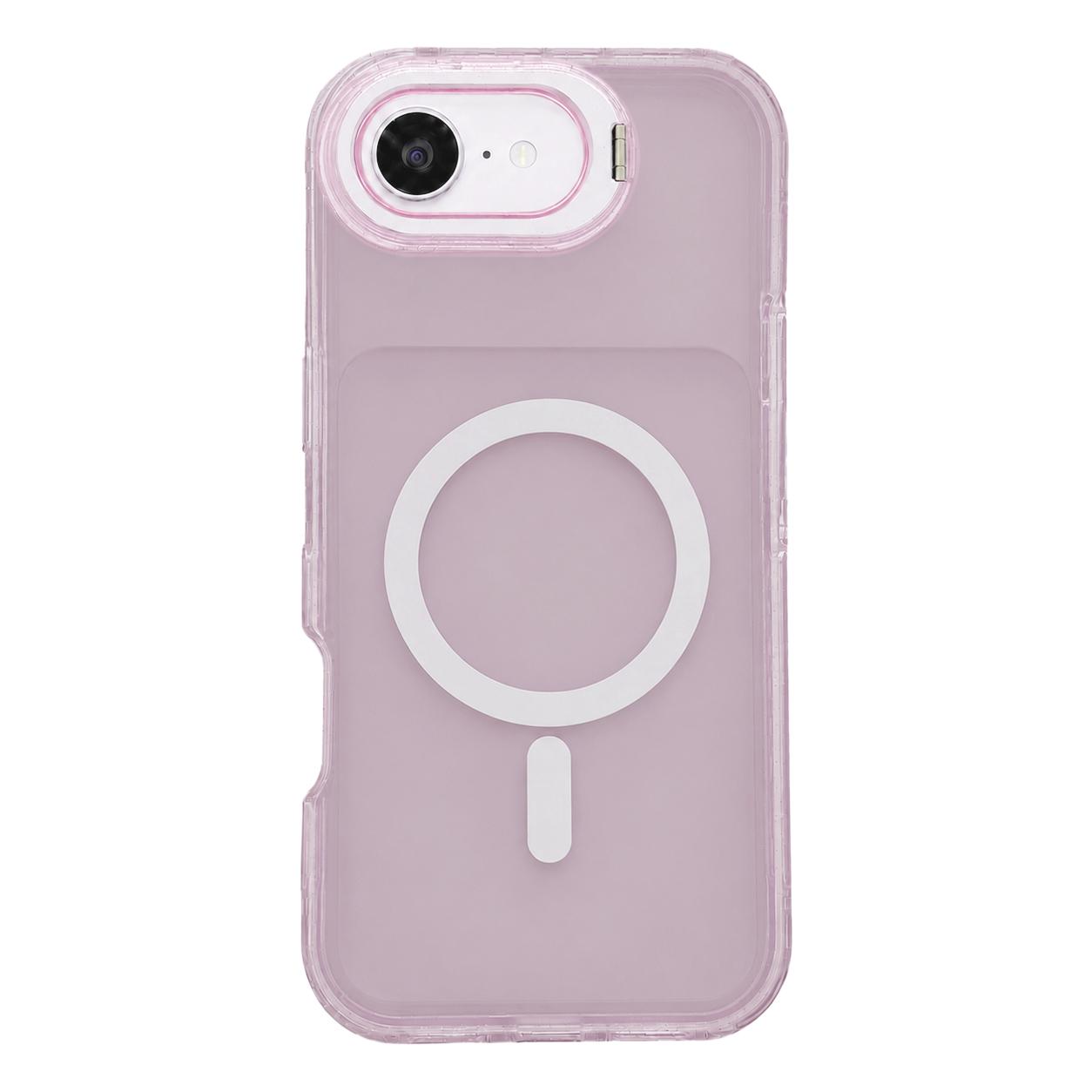 For iPhone 17e / 16e Skin Feel Frosted Camera Lens Holder Magnetic Phone Case(Pink) - Shopkiz.com
