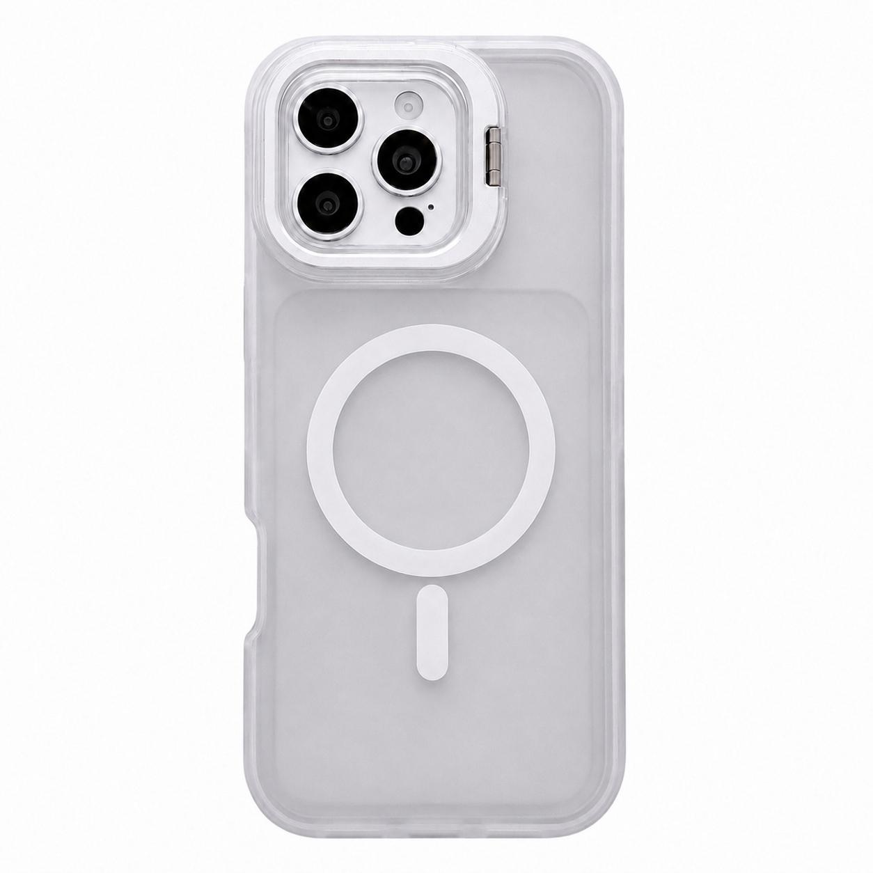 For iPhone 16 Pro Max Skin Feel Frosted Camera Lens Holder Magnetic Phone Case(White) - Shopkiz.com