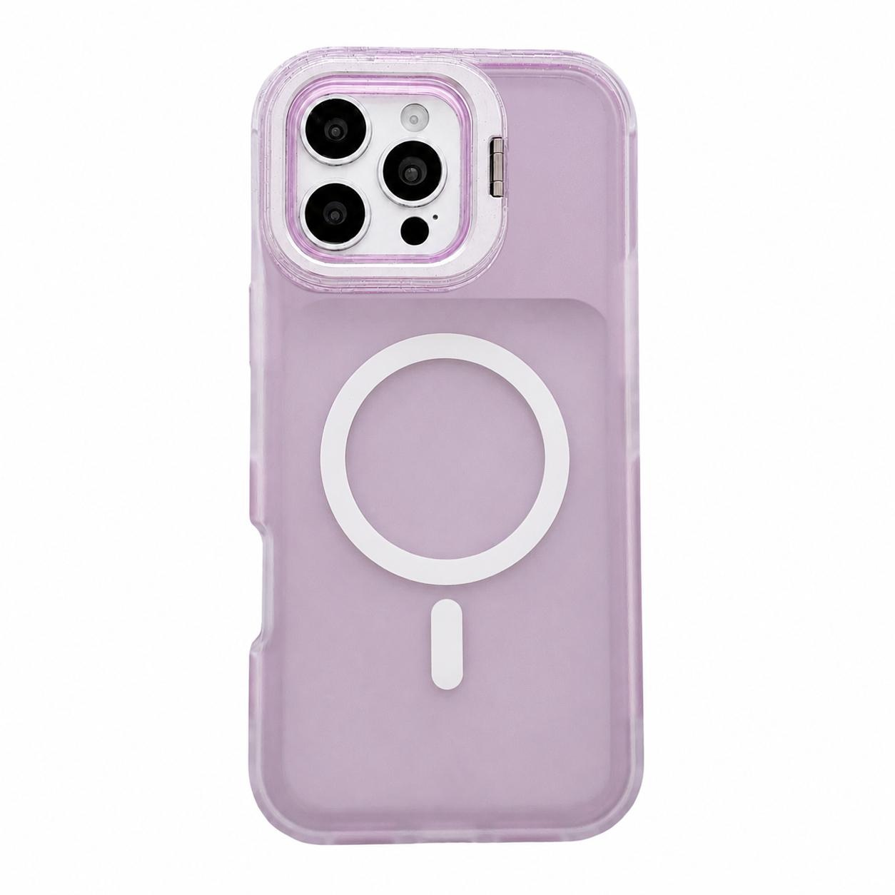 For iPhone 16 Pro Skin Feel Frosted Camera Lens Holder Magnetic Phone Case(Purple) - Shopkiz.com