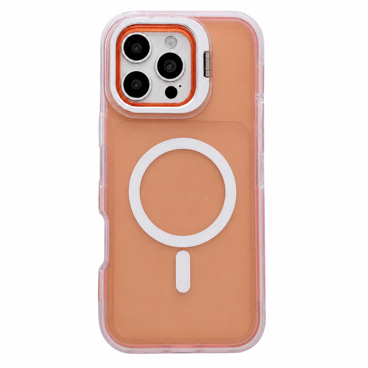 For iPhone 16 Pro Skin Feel Frosted Camera Lens Holder Magnetic Phone Case(Orange) - Shopkiz.com