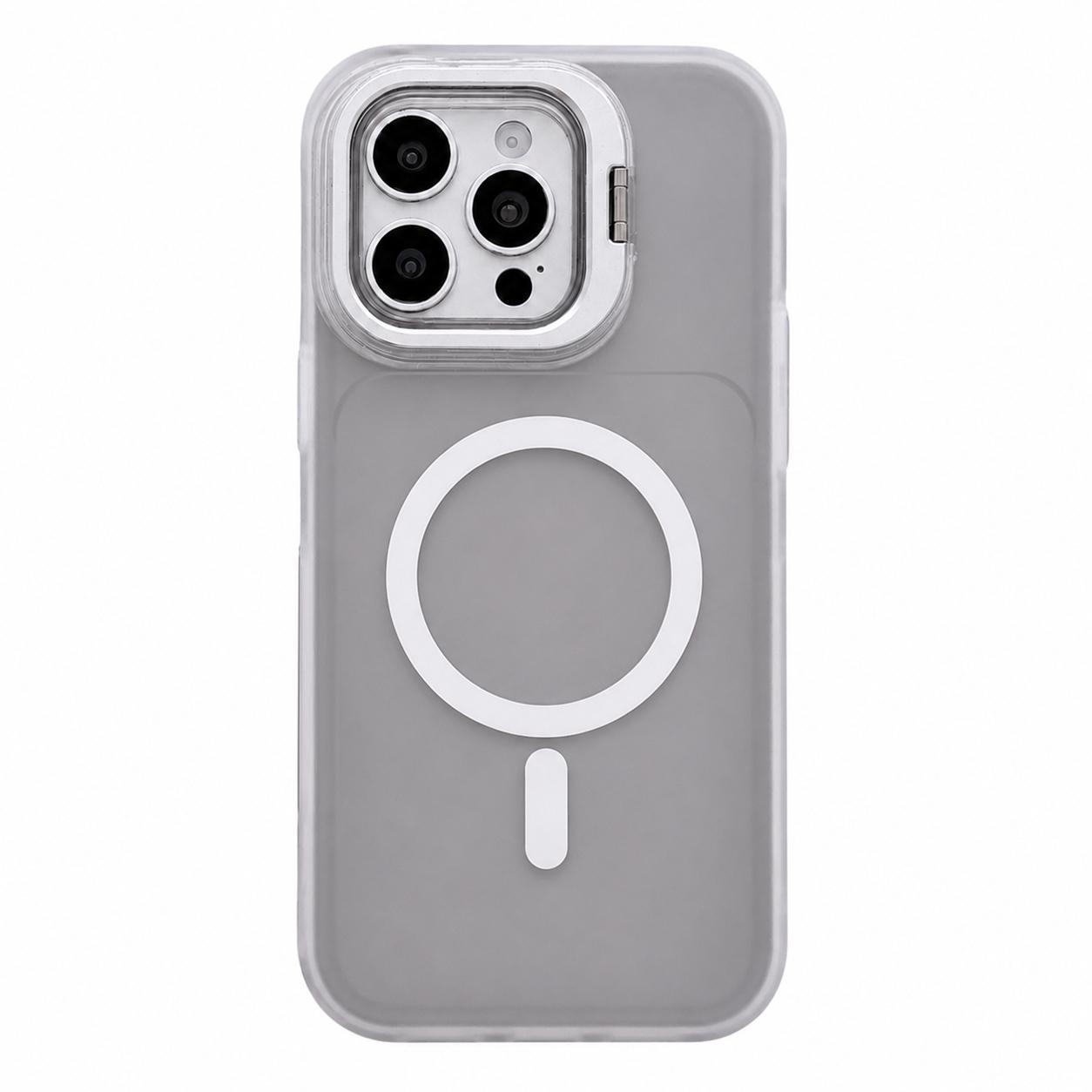 For iPhone 15 Pro Max Skin Feel Frosted Camera Lens Holder Magnetic Phone Case(Black) - Shopkiz.com