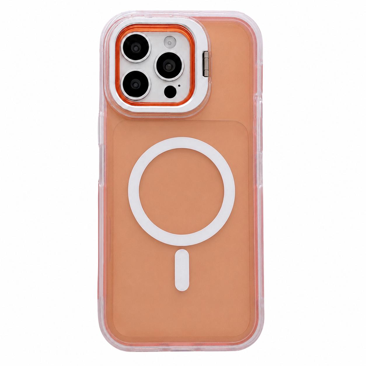 For iPhone 15 Pro Skin Feel Frosted Camera Lens Holder Magnetic Phone Case(Orange) - Shopkiz.com