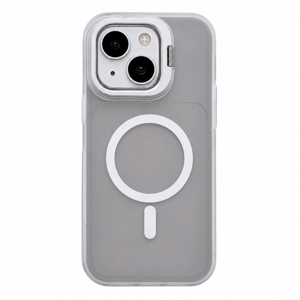 For iPhone 14 Plus Skin Feel Frosted Camera Lens Holder Magnetic Phone Case(Black) - Shopkiz.com