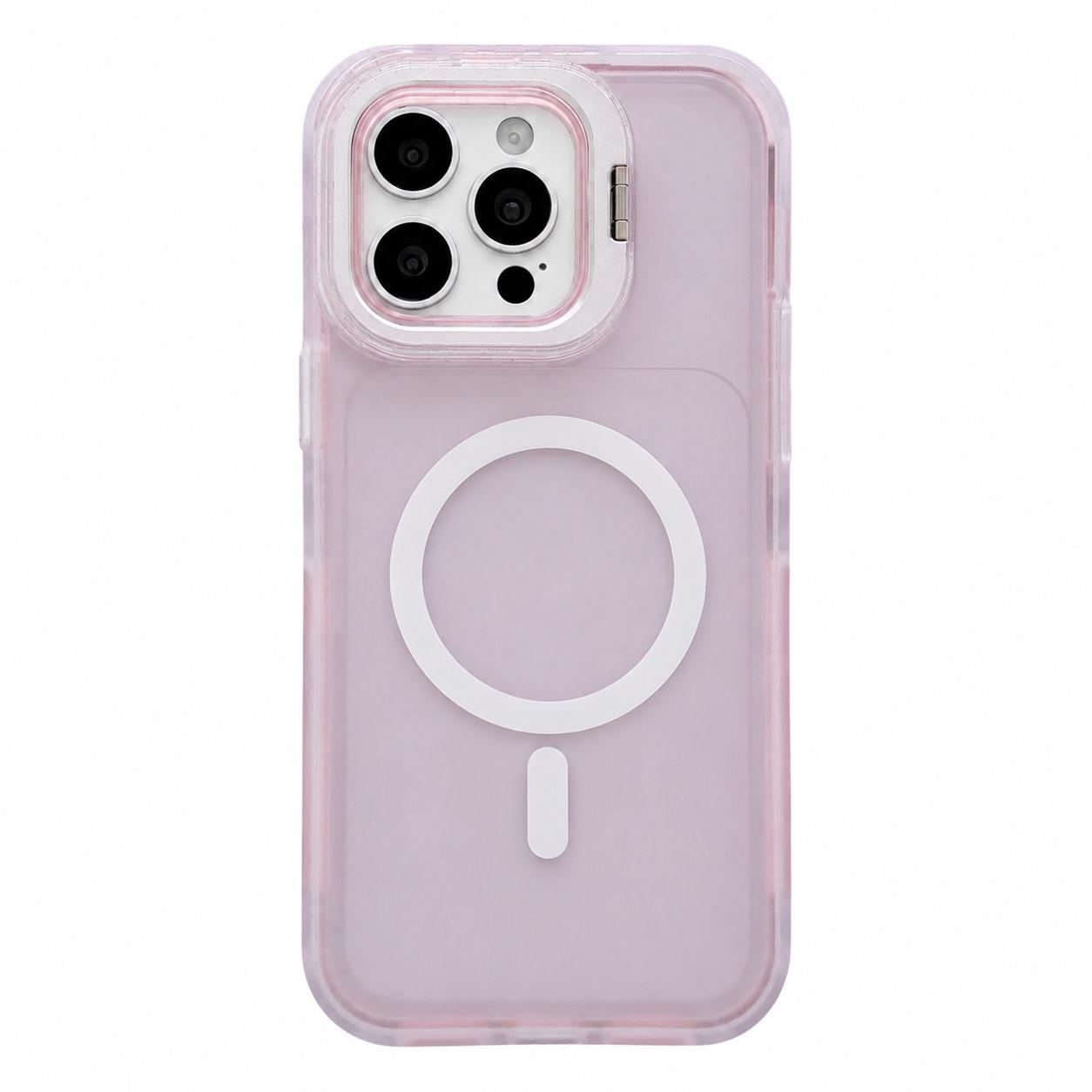 For iPhone 13 Pro Skin Feel Frosted Camera Lens Holder Magnetic Phone Case(Pink) - Shopkiz.com