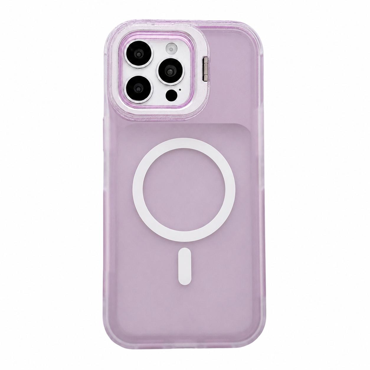 For iPhone 12 Pro Max Skin Feel Frosted Camera Lens Holder Magnetic Phone Case(Purple) - Shopkiz.com