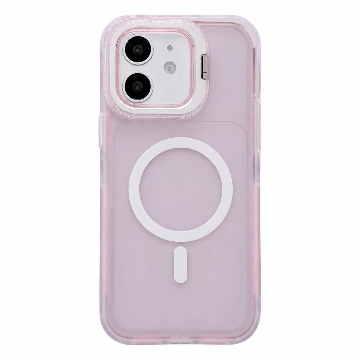 For iPhone 11 Skin Feel Frosted Camera Lens Holder Magnetic Phone Case(Pink) - Shopkiz.com