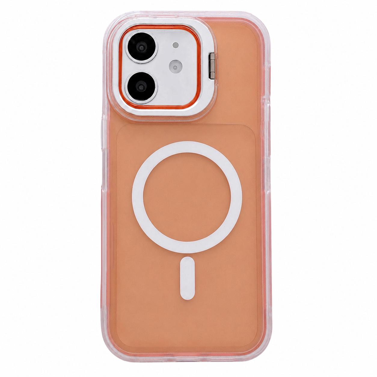 For iPhone 11 Skin Feel Frosted Camera Lens Holder Magnetic Phone Case(Orange) - Shopkiz.com