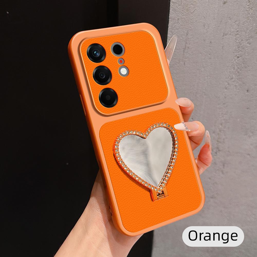 For Tecno Camon 50 4G Lambskin Series Skin Feel Shockproof Phone Case with Heart Mirror Holder(Orange) - Shopkiz.com