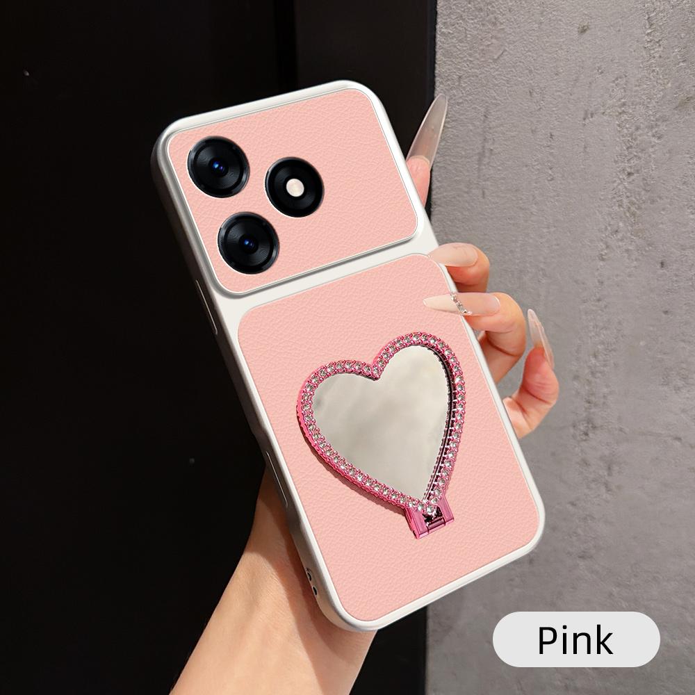 For Tecno Spark 10 Lambskin Series Skin Feel Shockproof Phone Case with Heart Mirror Holder(Pink) - Shopkiz.com