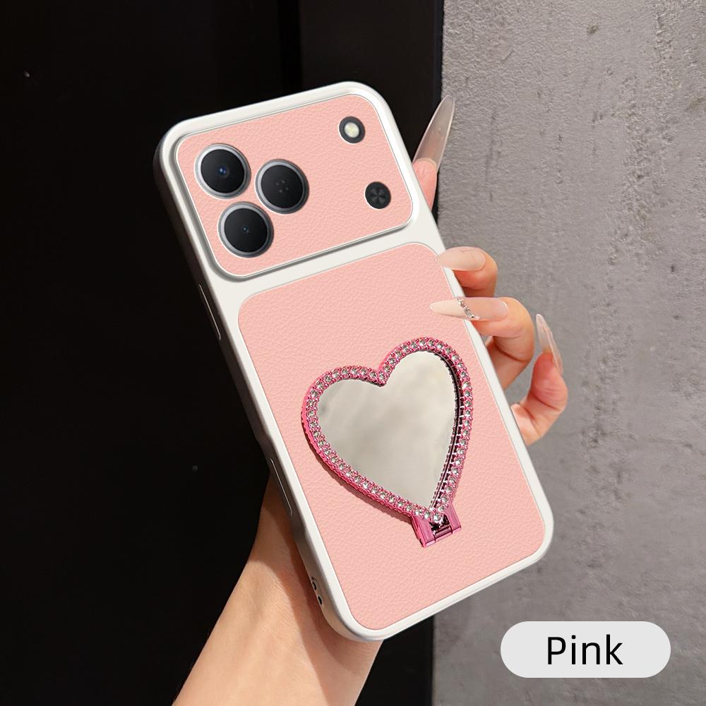 For Tecno Spark 50 4G Lambskin Series Skin Feel Shockproof Phone Case with Heart Mirror Holder(Pink) - Shopkiz.com