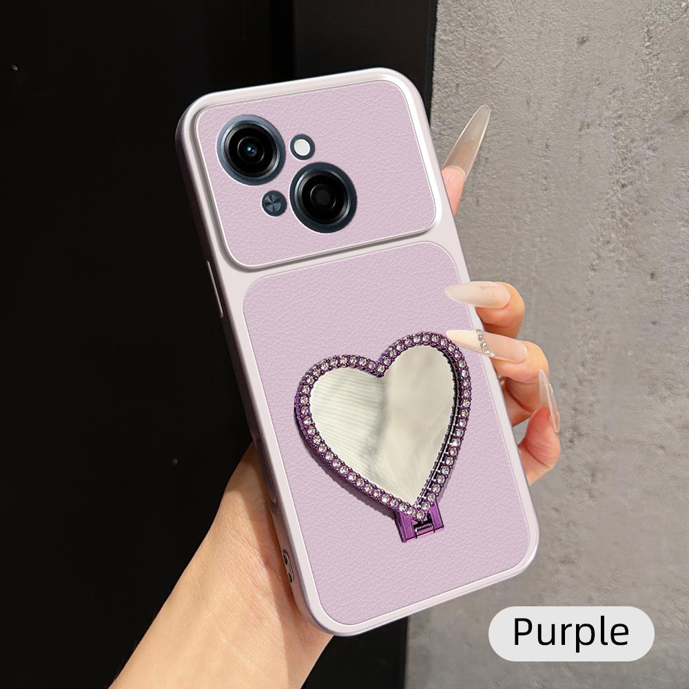 For Tecno Spark Go 1 Lambskin Series Skin Feel Shockproof Phone Case with Heart Mirror Holder(Purple) - Shopkiz.com