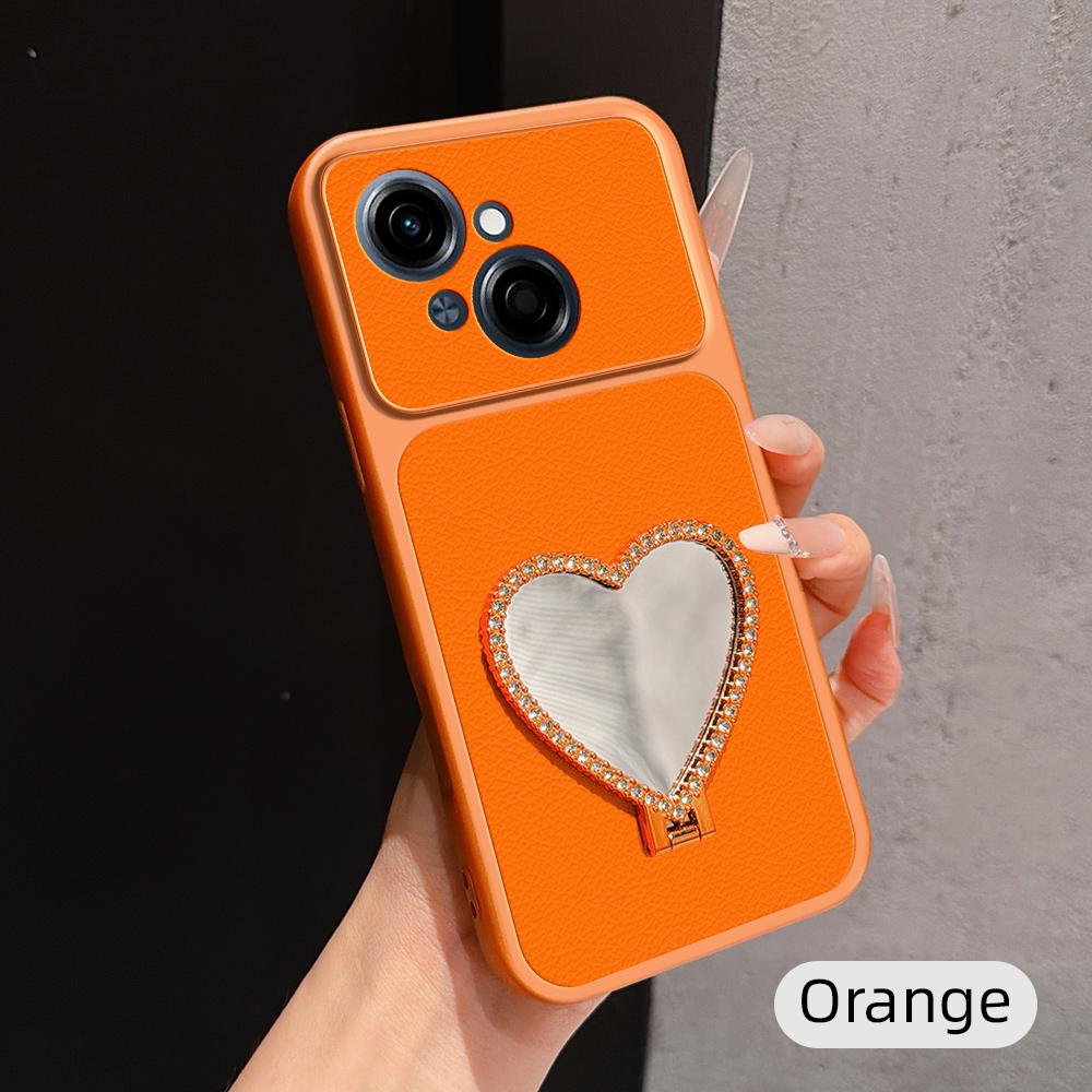 For Tecno Spark Go 1 Lambskin Series Skin Feel Shockproof Phone Case with Heart Mirror Holder(Orange) - Shopkiz.com