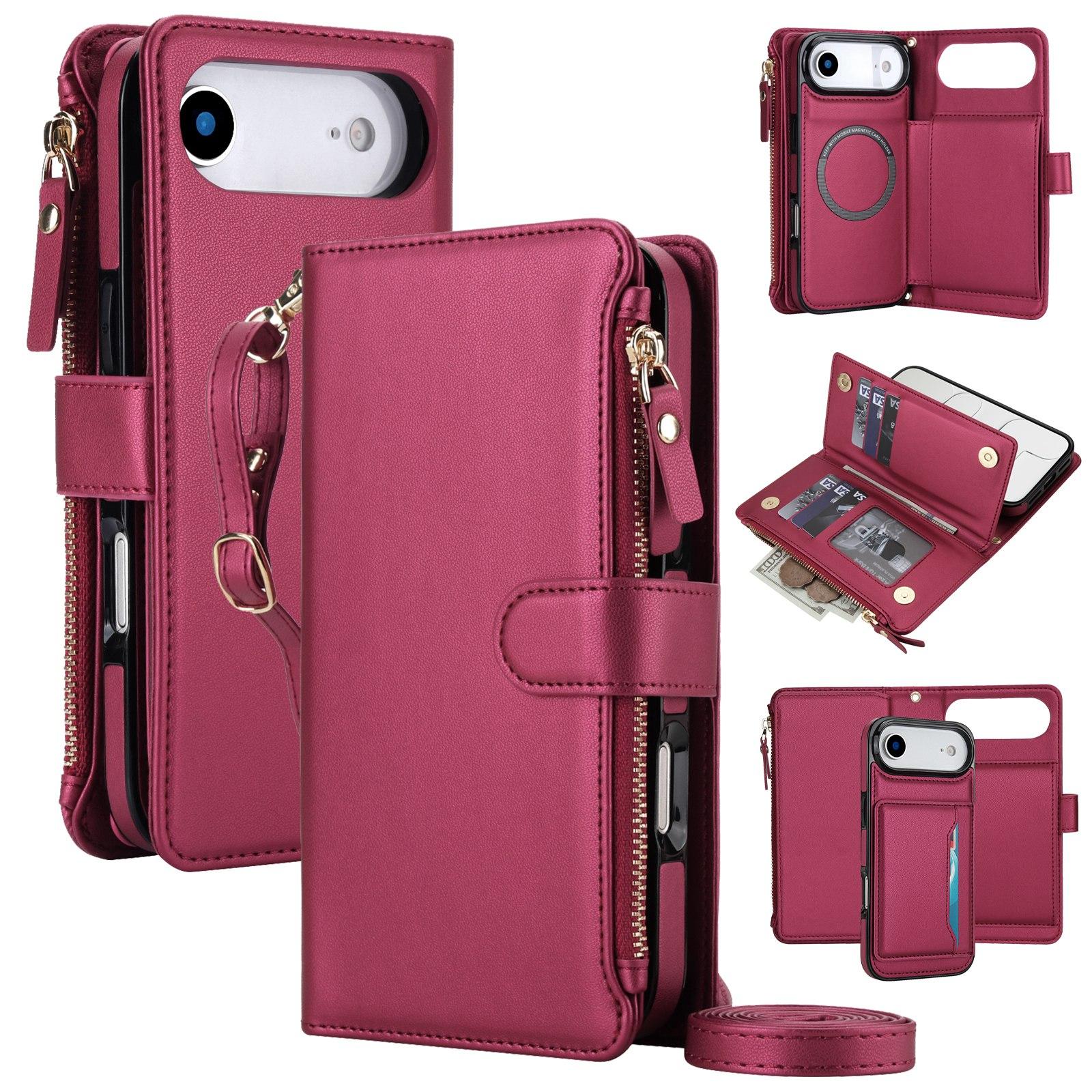 For iPhone Air KLT-033 Detachable 2 in 1 Zipper Wallet Magnetic Phone Case with Lanyard(Red) - Shopkiz.com