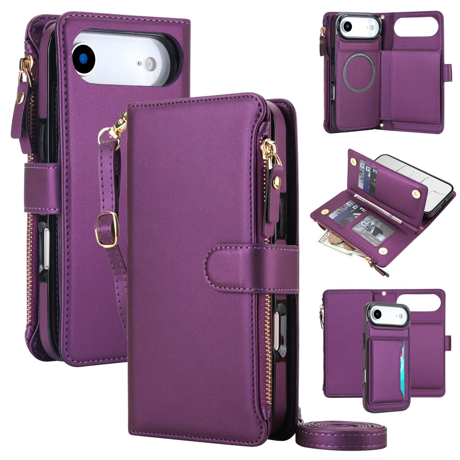 For iPhone Air KLT-033 Detachable 2 in 1 Zipper Wallet Magnetic Phone Case with Lanyard(Purple) - Shopkiz.com