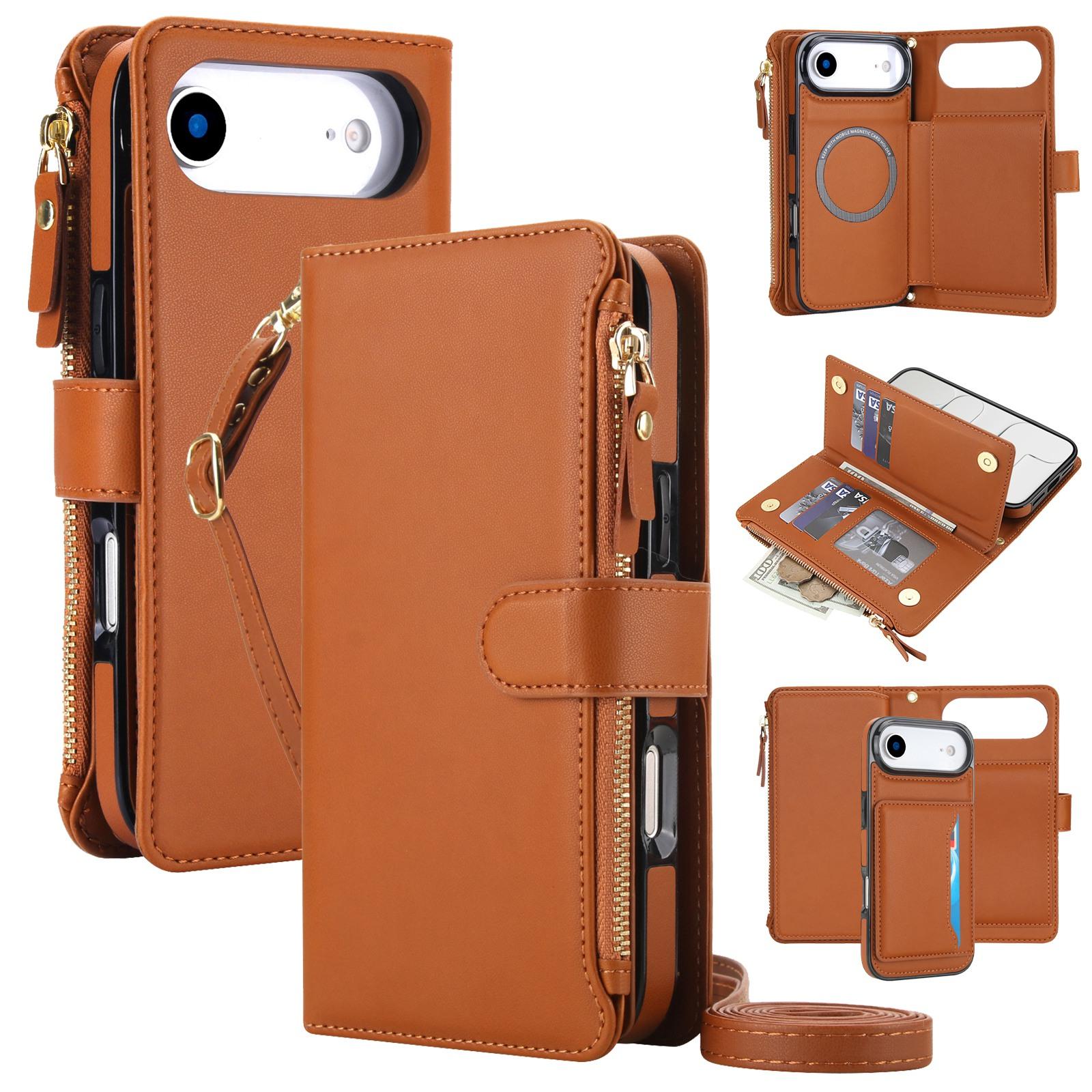For iPhone Air KLT-033 Detachable 2 in 1 Zipper Wallet Magnetic Phone Case with Lanyard(Brown) - Shopkiz.com