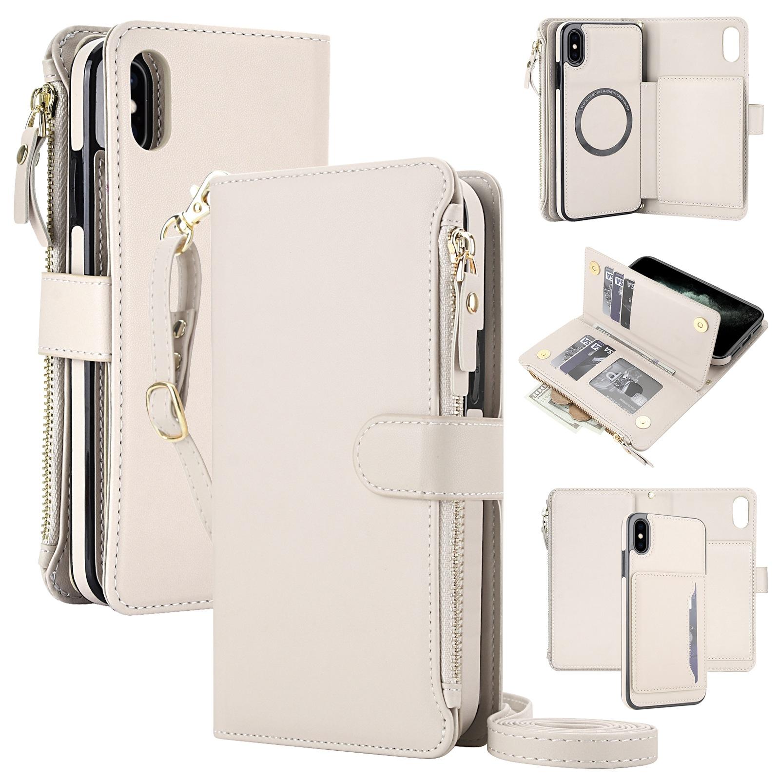 For iPhone XS Max KLT-033 Detachable 2 in 1 Zipper Wallet Magnetic Phone Case with Lanyard(Apricot) - Shopkiz.com