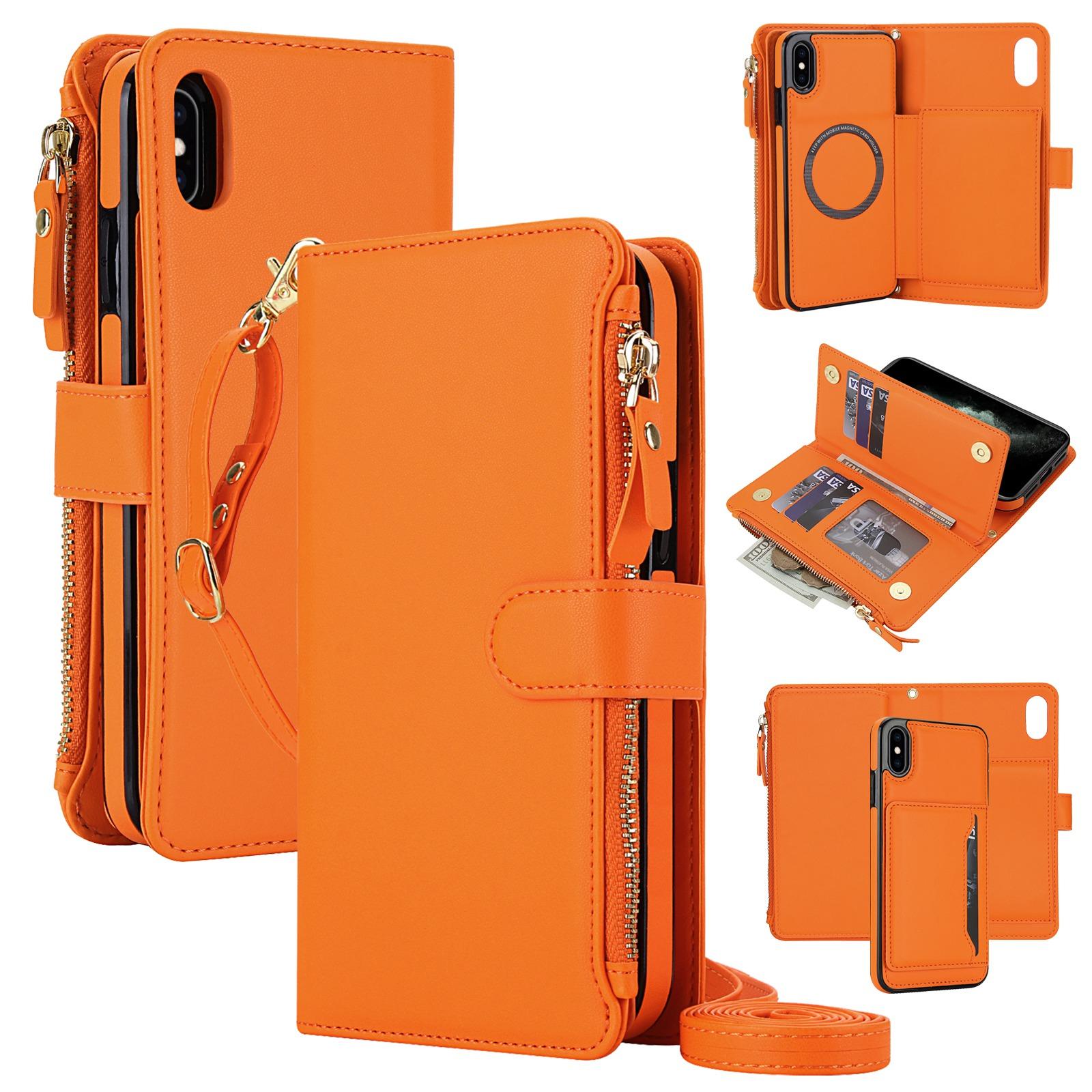 For iPhone XS Max KLT-033 Detachable 2 in 1 Zipper Wallet Magnetic Phone Case with Lanyard(Orange) - Shopkiz.com