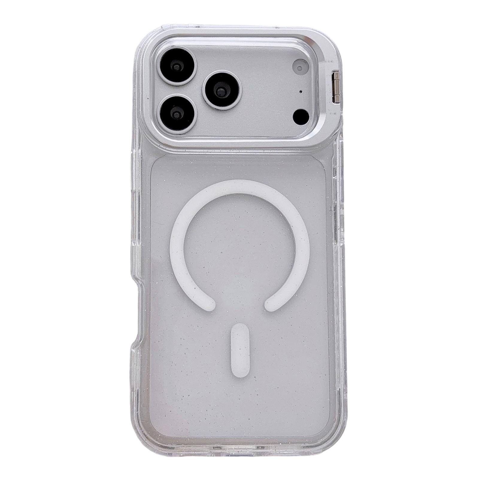 For iPhone 17 Pro Crystal Clear Glitter Camera Lens Holder Magnetic Phone Case(Transparent) - Shopkiz.com