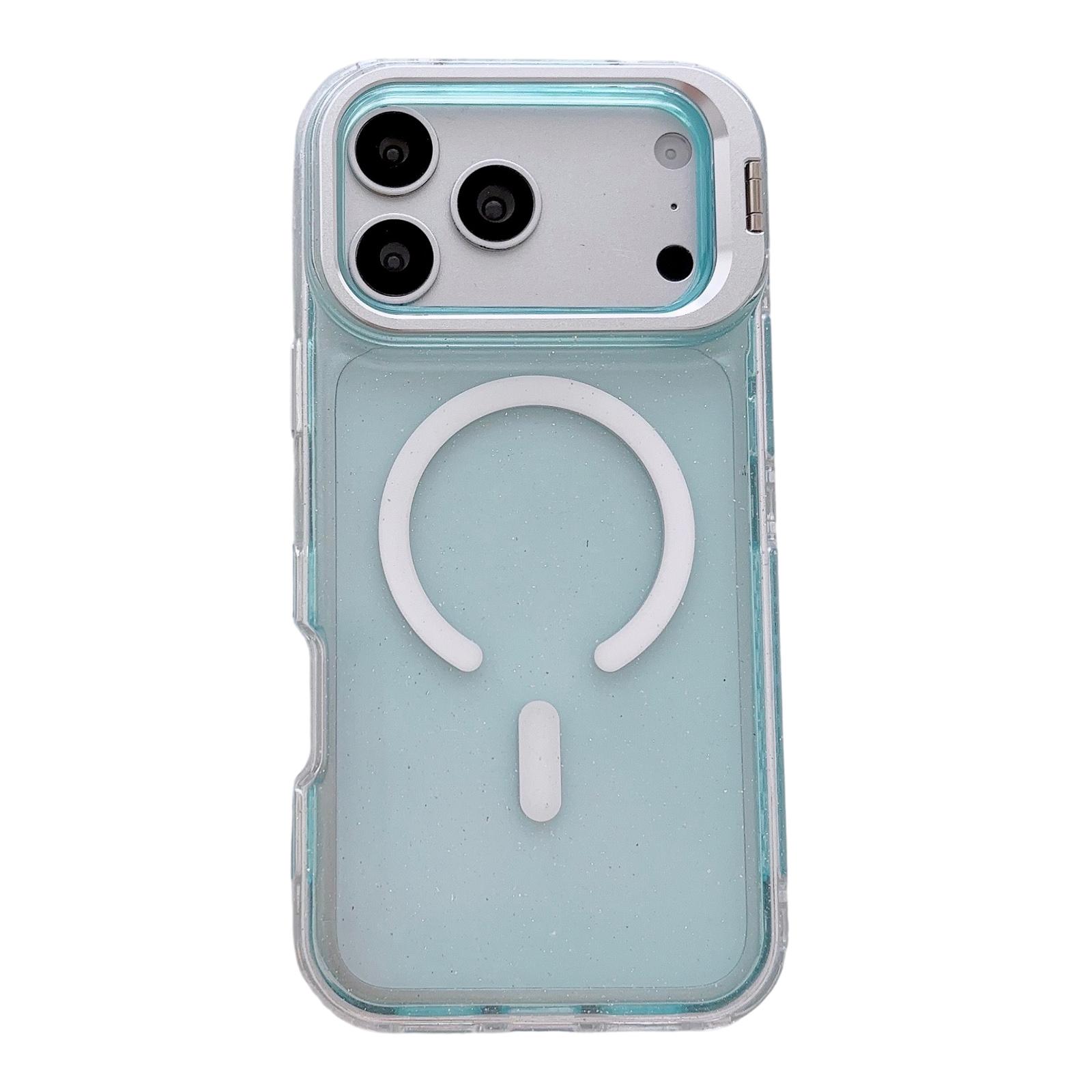 For iPhone 17 Pro Crystal Clear Glitter Camera Lens Holder Magnetic Phone Case(Blue) - Shopkiz.com