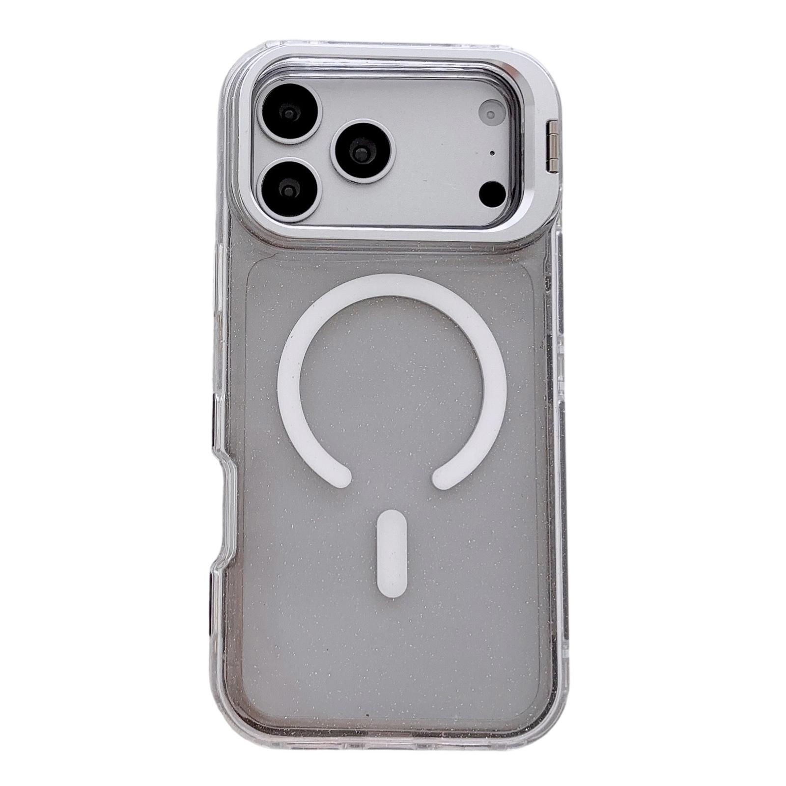 For iPhone 17 Pro Crystal Clear Glitter Camera Lens Holder Magnetic Phone Case(Black) - Shopkiz.com