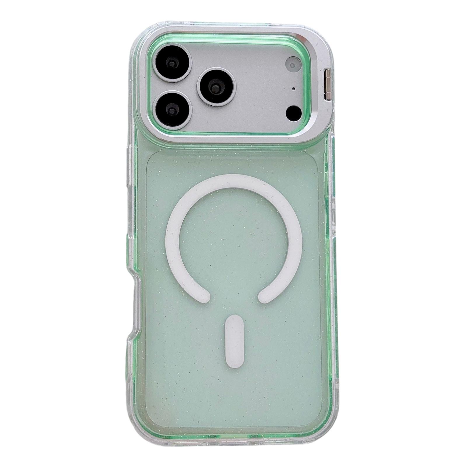 For iPhone 17 Pro Crystal Clear Glitter Camera Lens Holder Magnetic Phone Case(Green) - Shopkiz.com