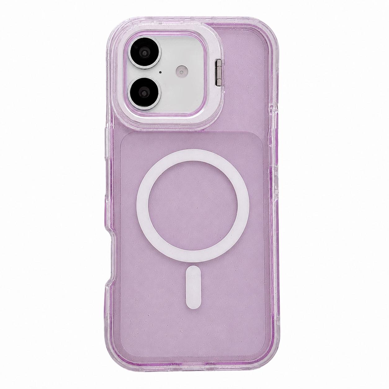 For iPhone 17 Crystal Clear Glitter Camera Lens Holder Magnetic Phone Case(Purple) - Shopkiz.com