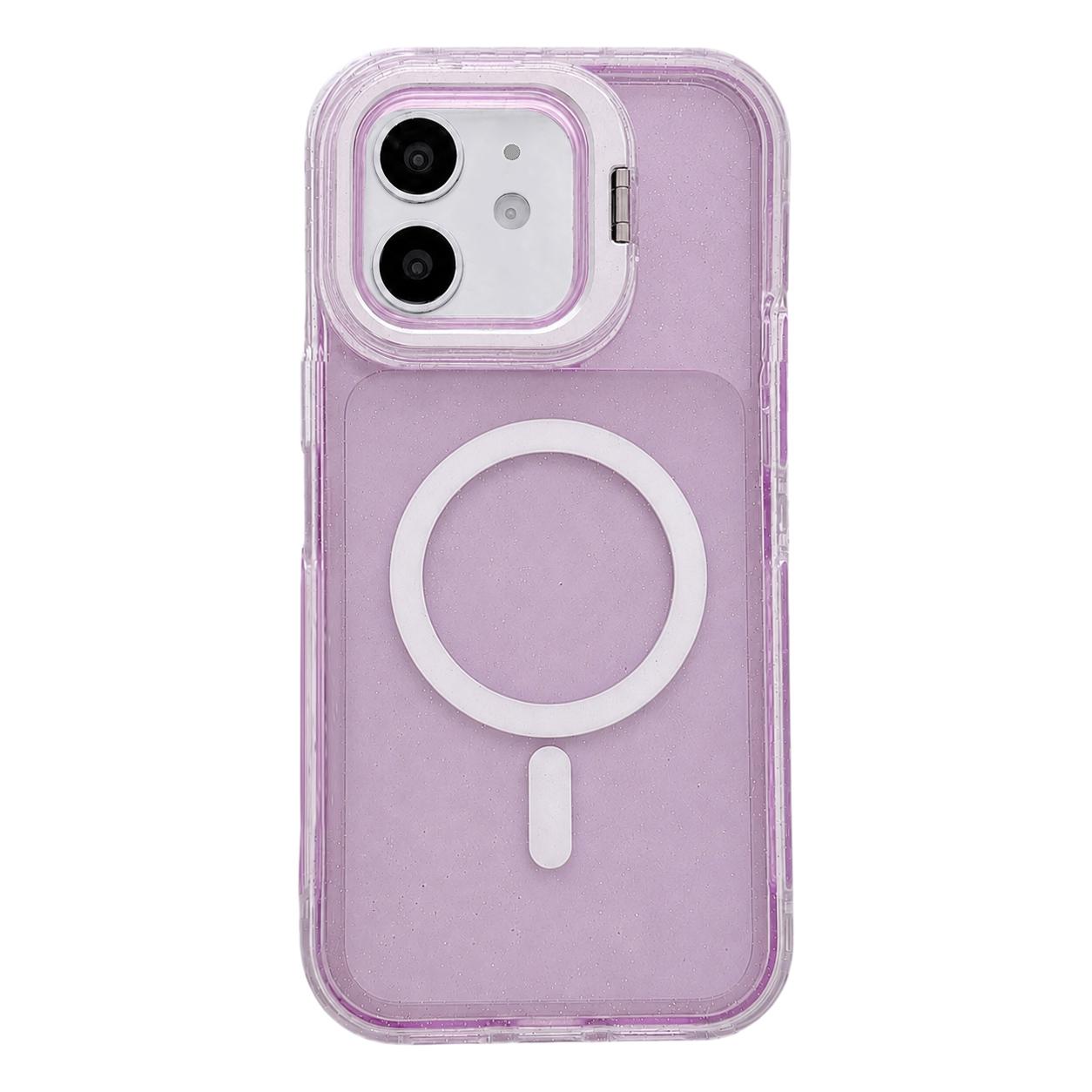 For iPhone 11 Crystal Clear Glitter Camera Lens Holder Magnetic Phone Case(Purple) - Shopkiz.com