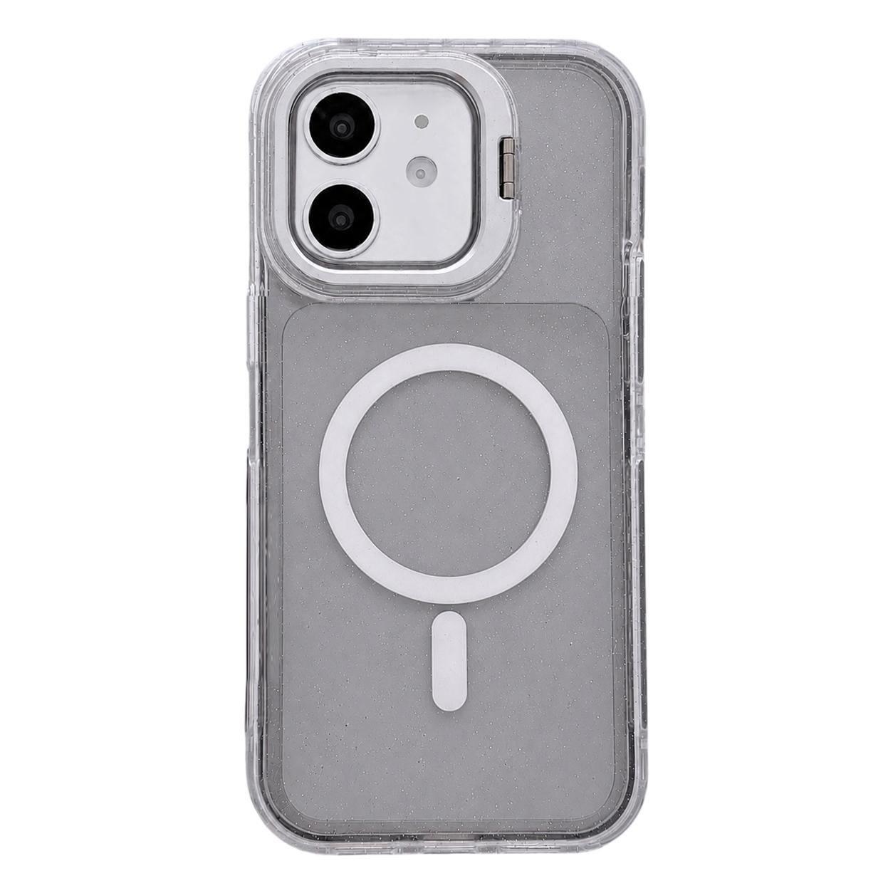 For iPhone 11 Crystal Clear Glitter Camera Lens Holder Magnetic Phone Case(Black) - Shopkiz.com