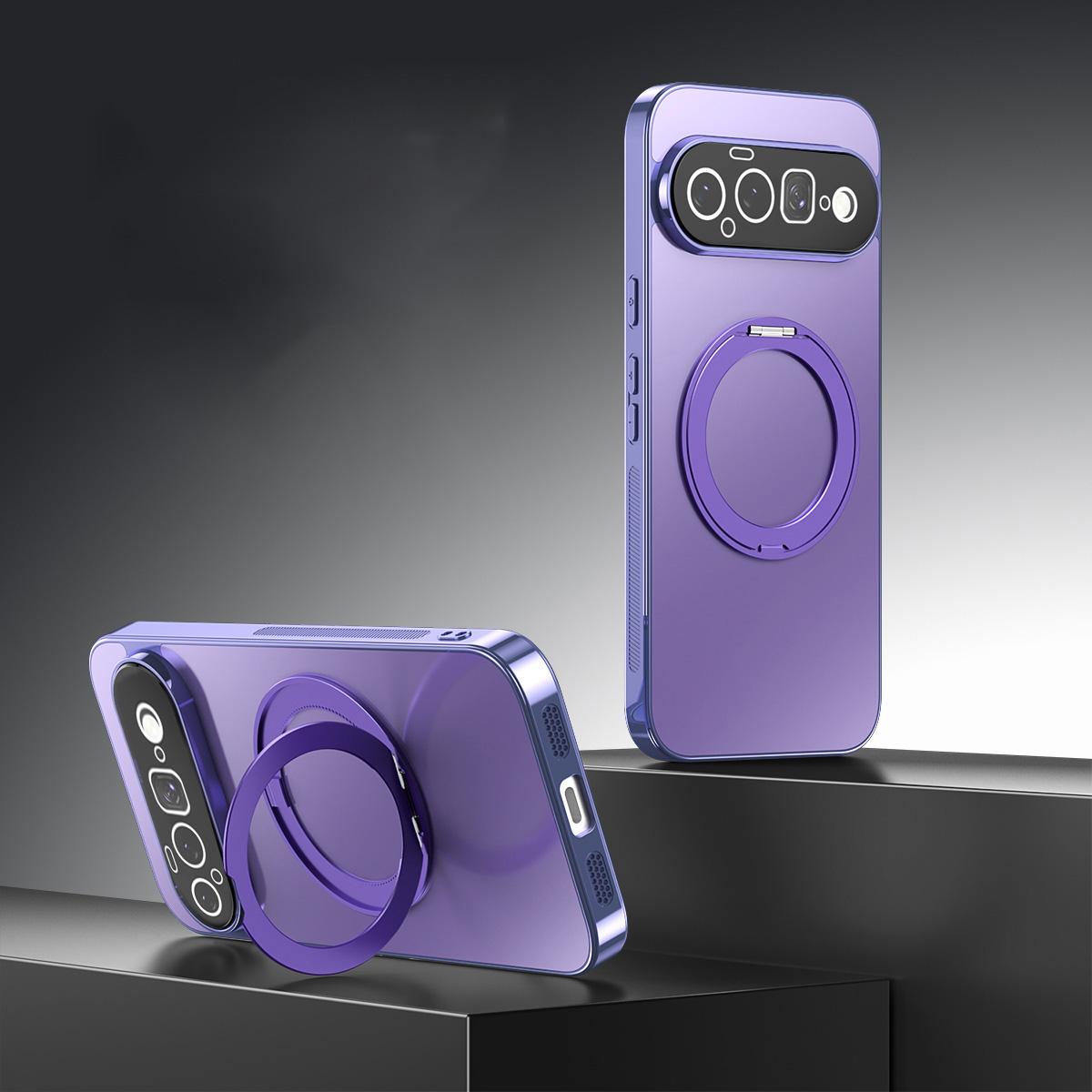 For Google Pixel 11 360 Degree Rotating Holder MagSafe Electroplated Phone Case with Lens Cover(Purple) - Shopkiz.com