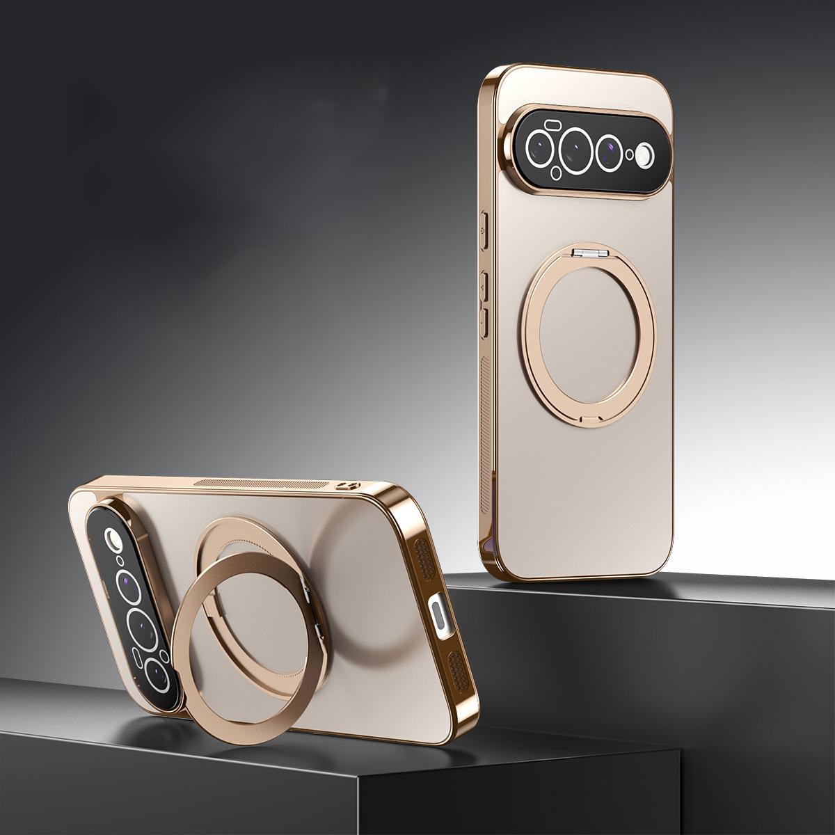 For Google Pixel 11 Pro 360 Degree Rotating Holder MagSafe Electroplated Phone Case with Lens Cover(Gold) - Shopkiz.com