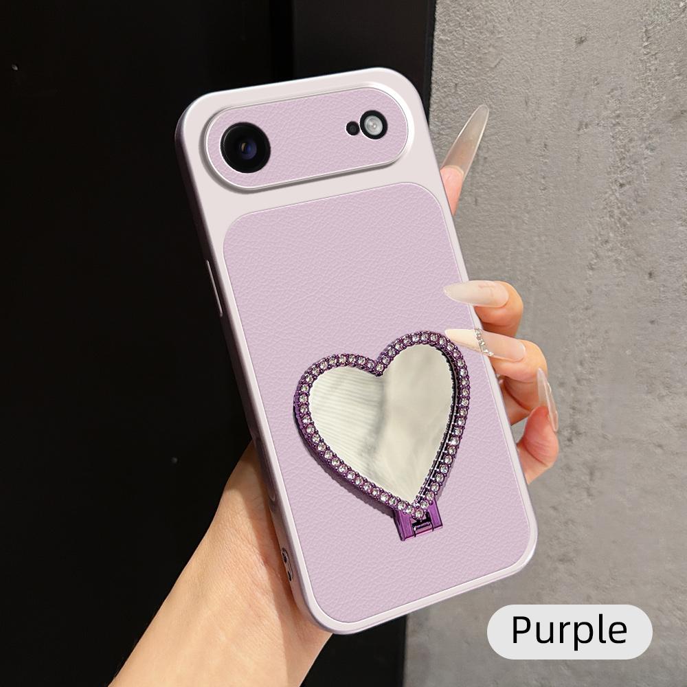 For iPhone Air Lambskin Series Skin Feel Shockproof Phone Case with Heart Mirror Holder(Purple) - Shopkiz.com