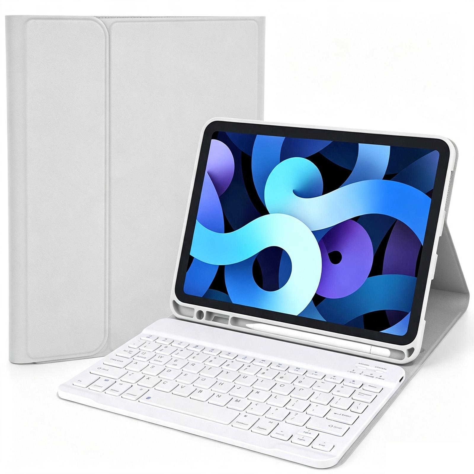 For iPad Pro 11 2024 / 2025 Solid Color Smart Tablet Leather Case with Detachable BT Keyboard(Light Grey) - Shopkiz.com