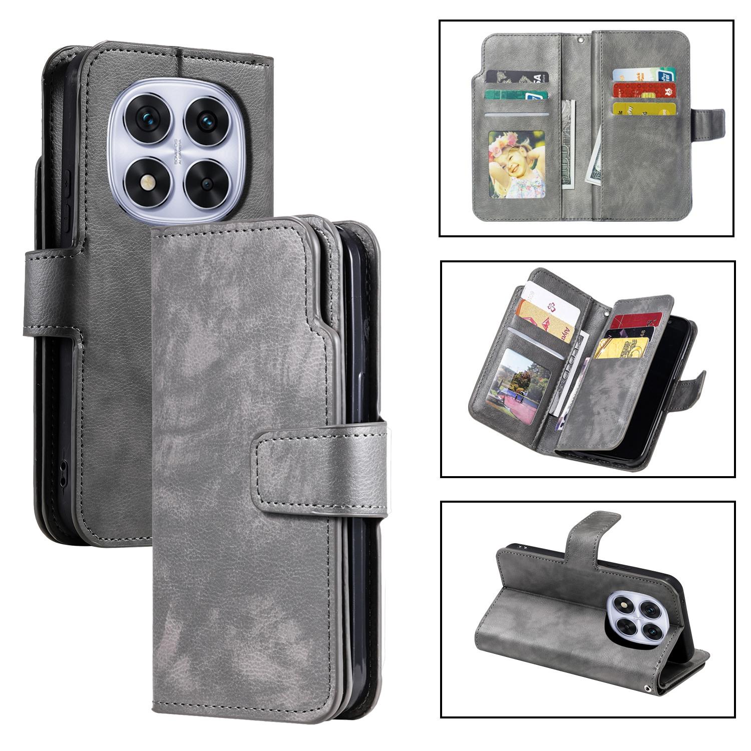 For Redmi Note 14 Pro 5G Tri-Fold 9-Card Wallets Leather Phone Case(Grey) - Shopkiz.com