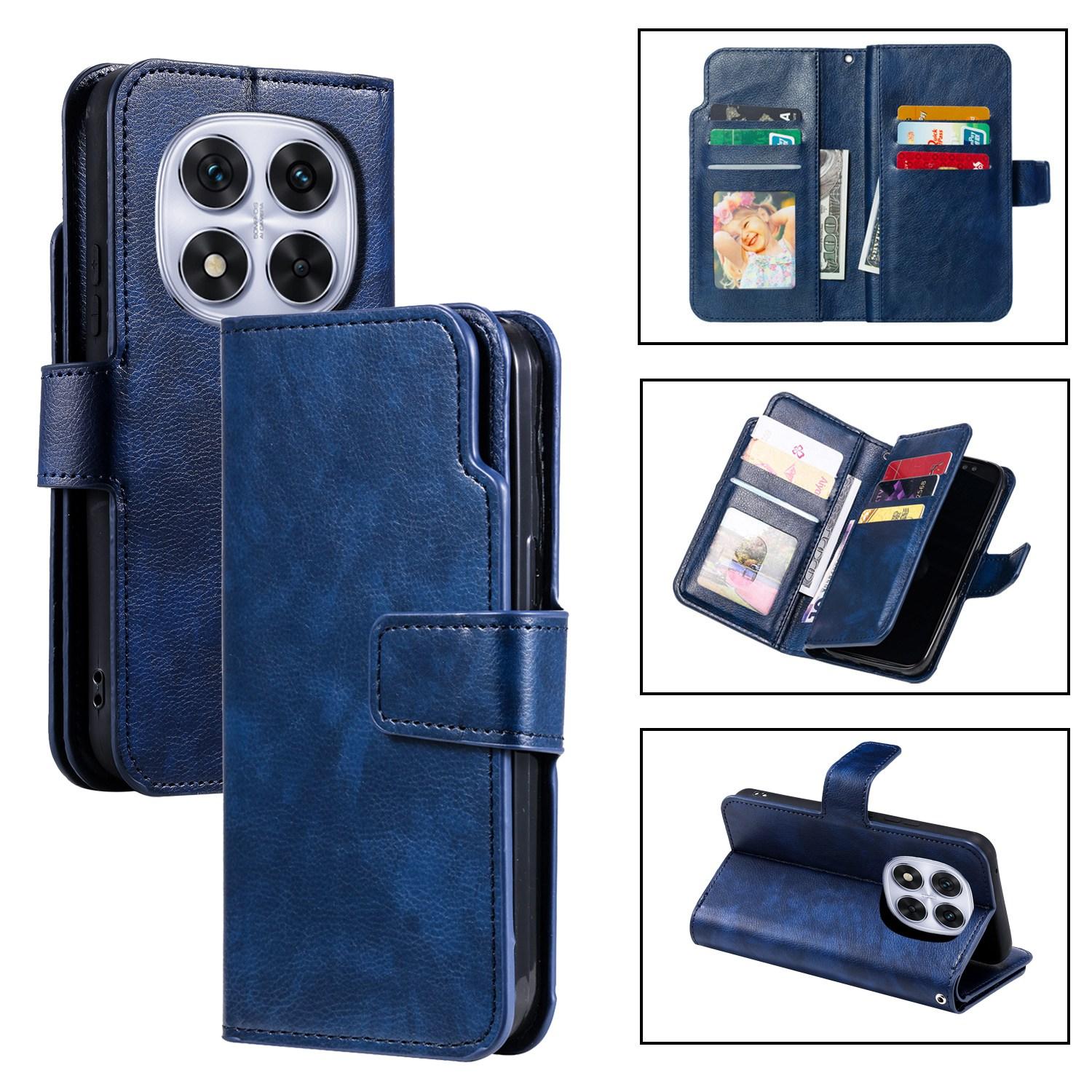 For Redmi Note 14 Pro 5G Tri-Fold 9-Card Wallets Leather Phone Case(Blue) - Shopkiz.com