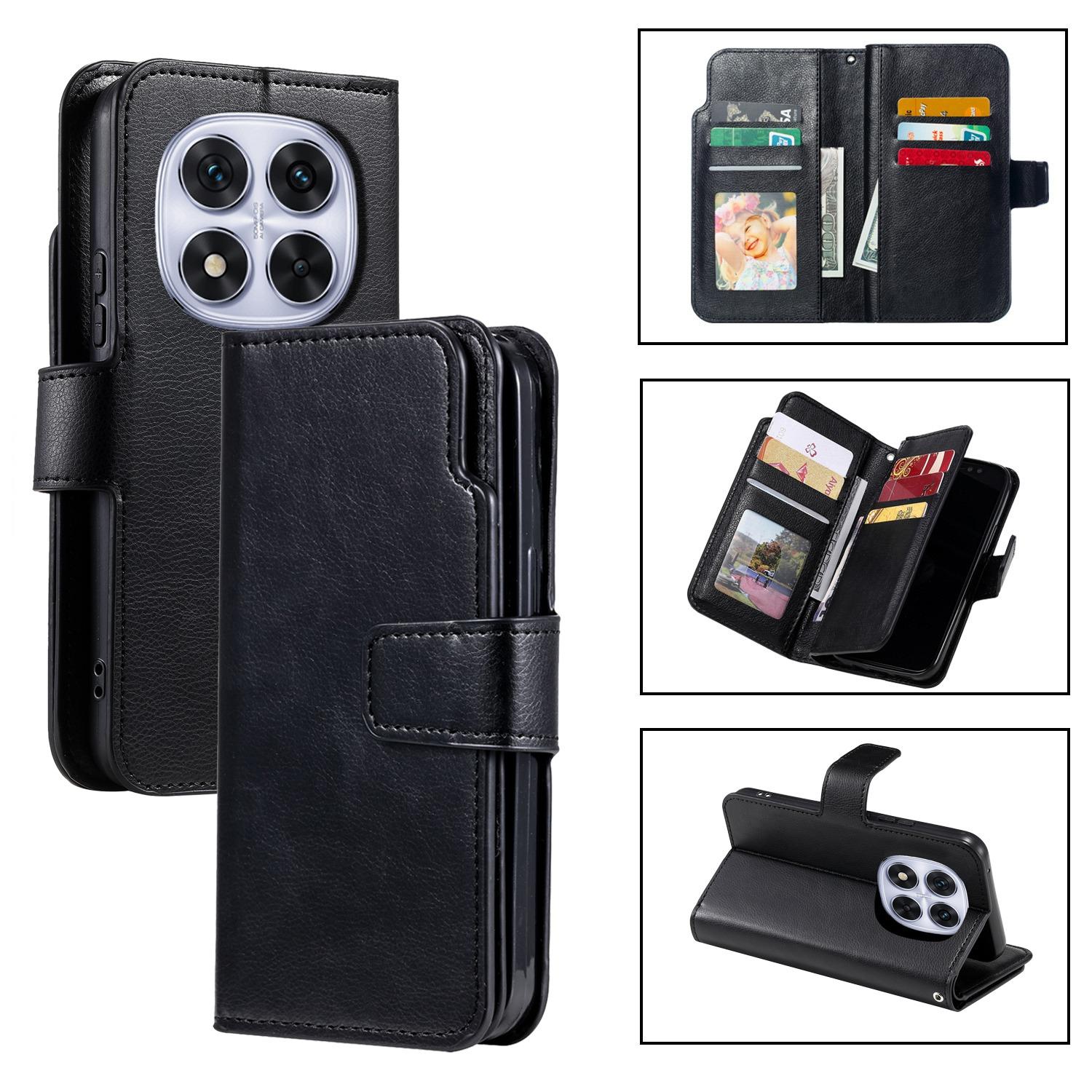 For Redmi Note 14 Pro 5G Tri-Fold 9-Card Wallets Leather Phone Case(Black) - Shopkiz.com