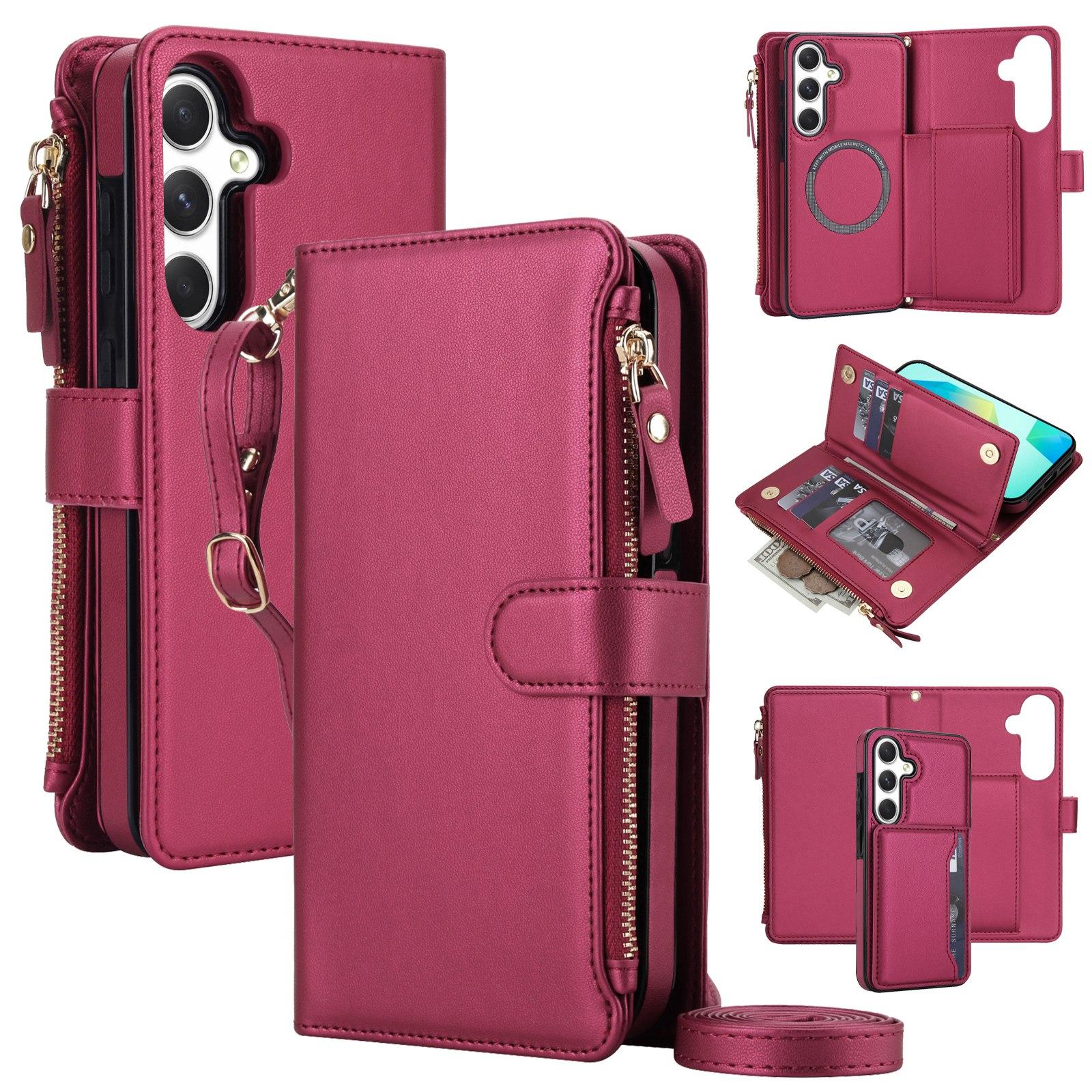 For Galaxy A16 5G KLT-033 Detachable 2 in 1 Zipper Wallet Magnetic Phone Case with Lanyard(Red) - Shopkiz.com