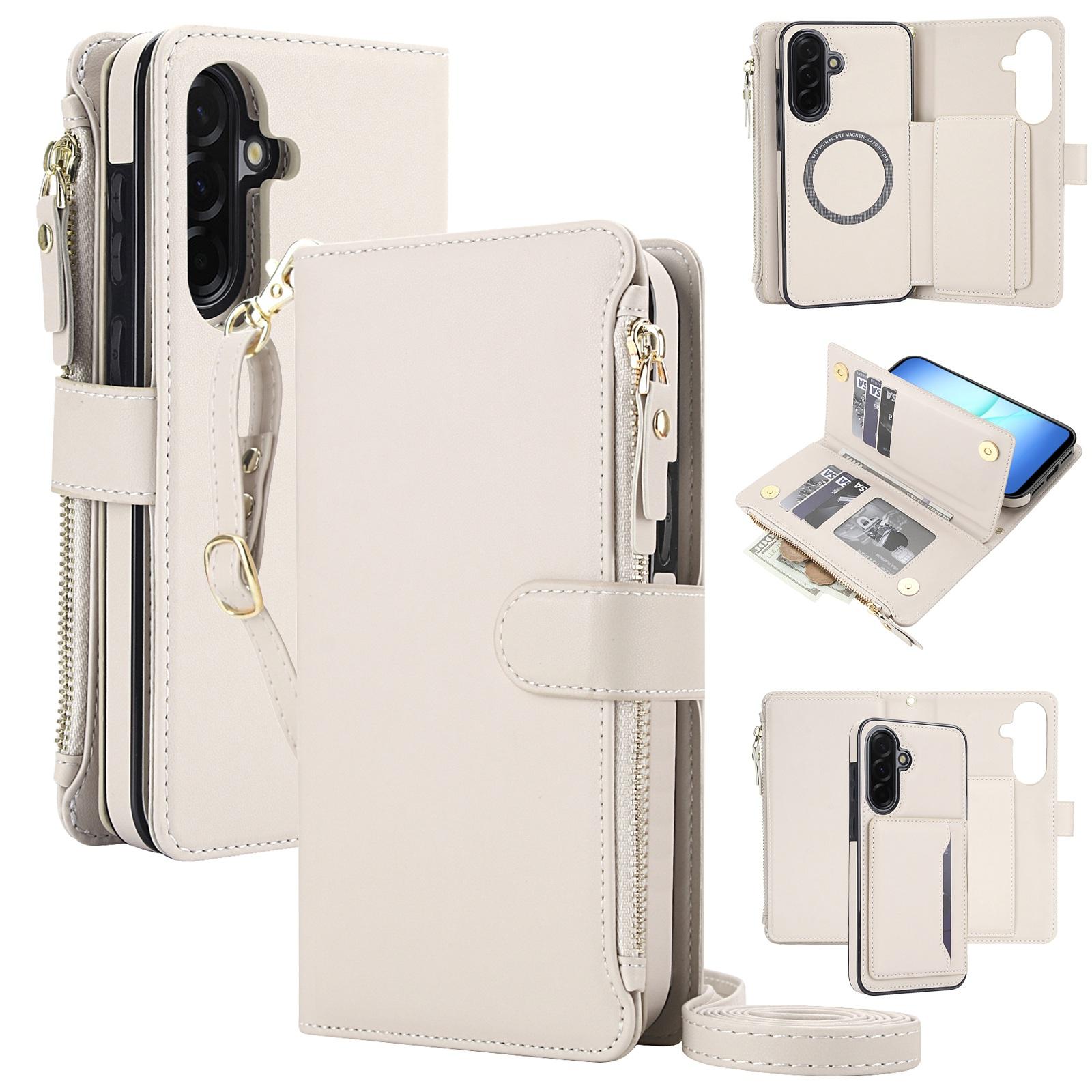For Galaxy A26 5G / A17 5G KLT-033 Detachable 2 in 1 Zipper Wallet Magnetic Phone Case with Lanyard(Apricot) - Shopkiz.com