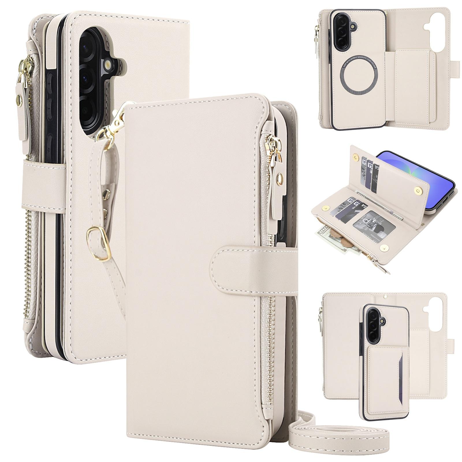 For Galaxy A36 5G / A56 5G KLT-033 Detachable 2 in 1 Zipper Wallet Magnetic Phone Case with Lanyard(Apricot) - Shopkiz.com