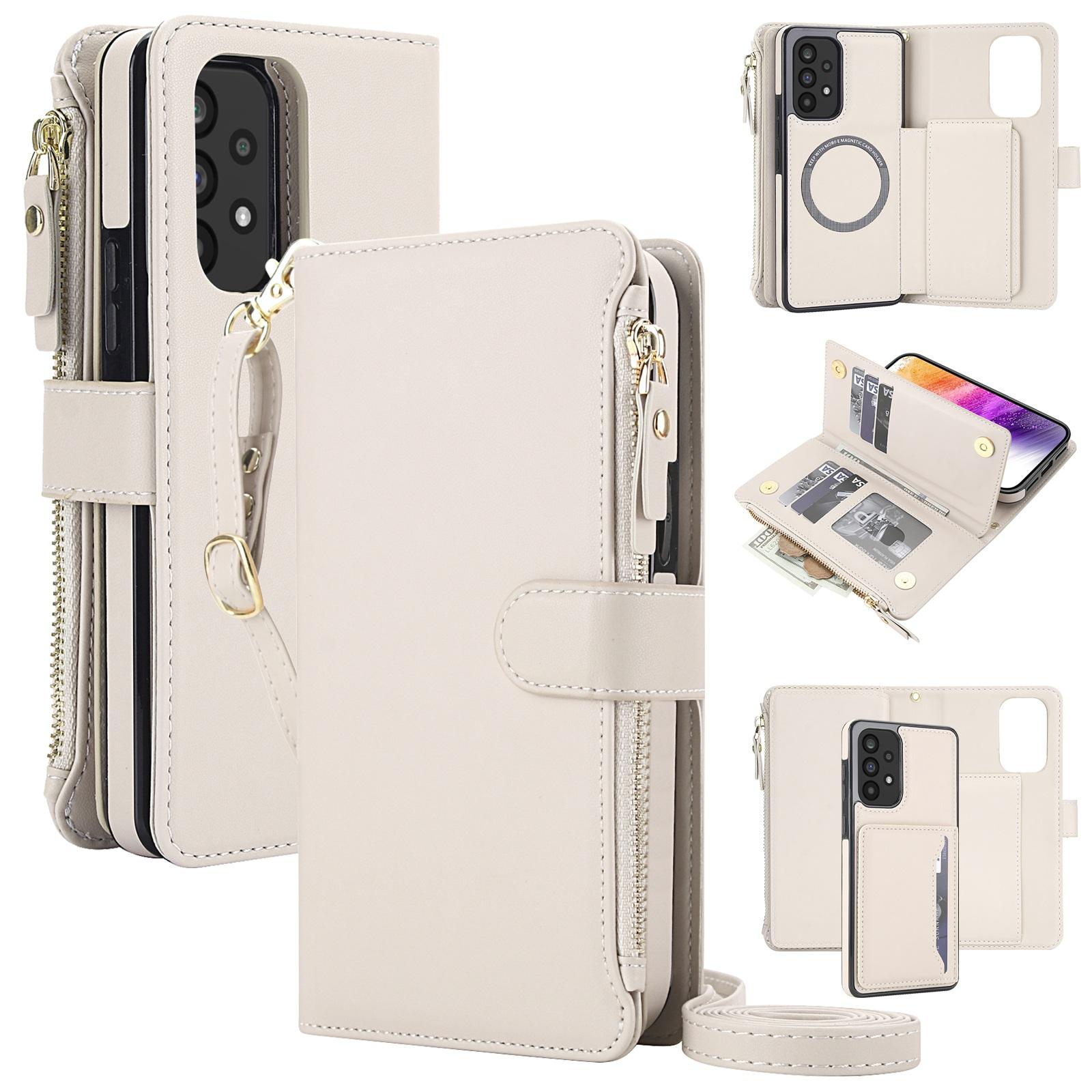 For Galaxy A53 5G KLT-033 Detachable 2 in 1 Zipper Wallet Magnetic Phone Case with Lanyard(Apricot) - Shopkiz.com