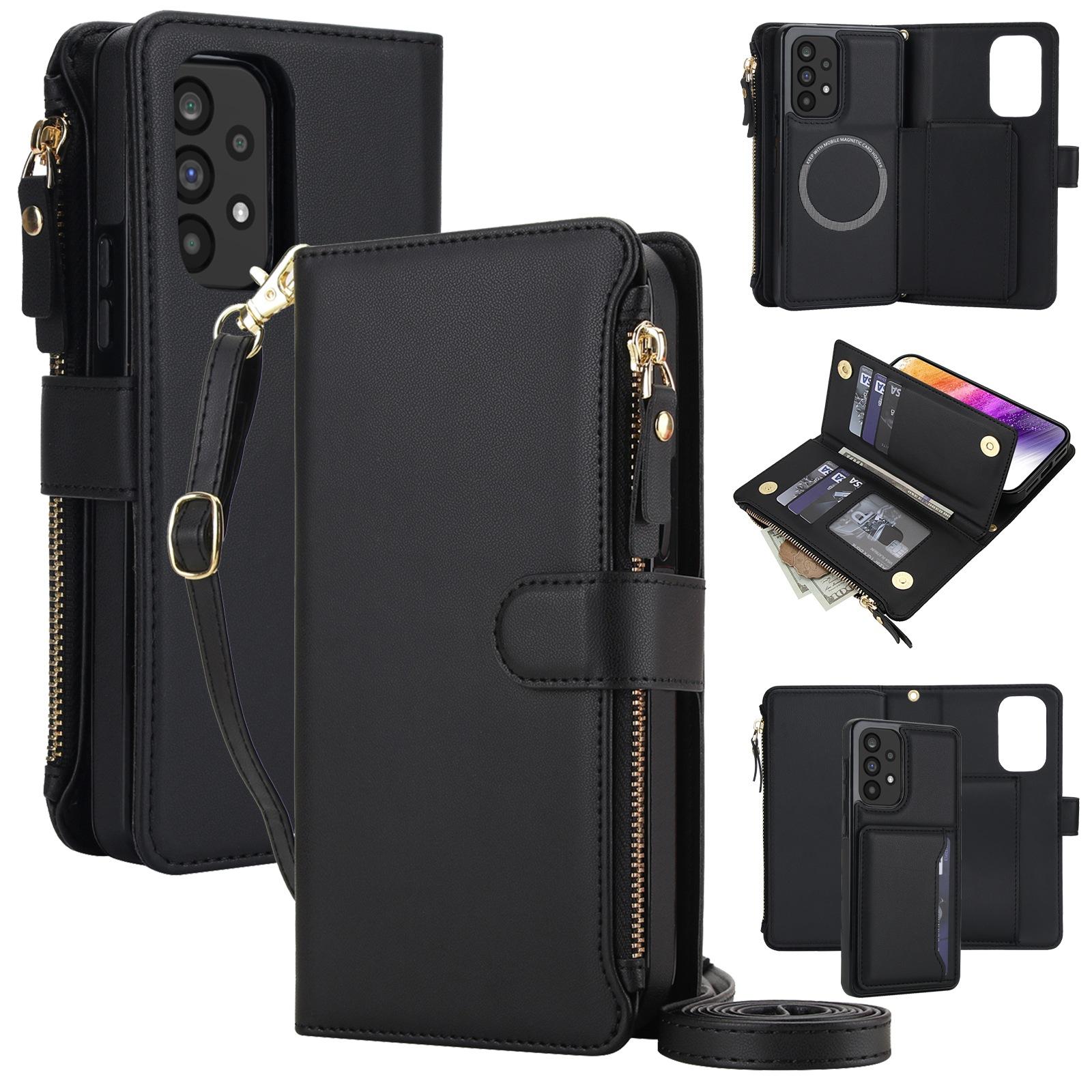 For Galaxy A53 5G KLT-033 Detachable 2 in 1 Zipper Wallet Magnetic Phone Case with Lanyard(Black) - Shopkiz.com