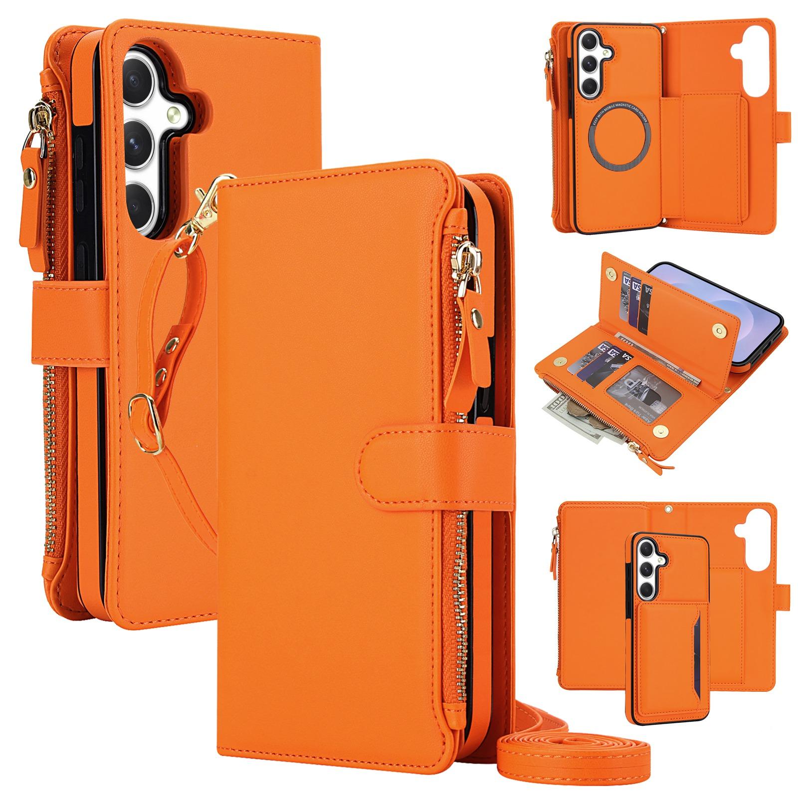 For Galaxy A54 5G KLT-033 Detachable 2 in 1 Zipper Wallet Magnetic Phone Case with Lanyard(Orange) - Shopkiz.com