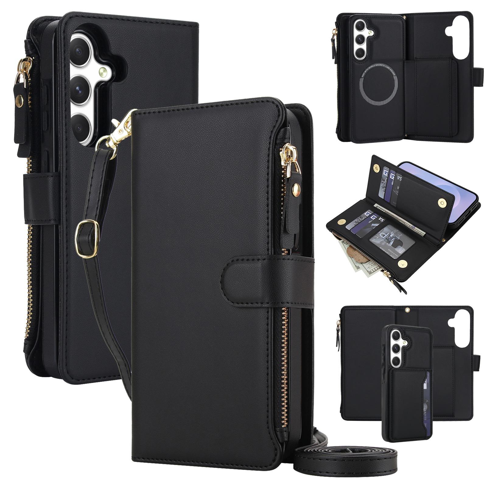 For Galaxy A54 5G KLT-033 Detachable 2 in 1 Zipper Wallet Magnetic Phone Case with Lanyard(Black) - Shopkiz.com