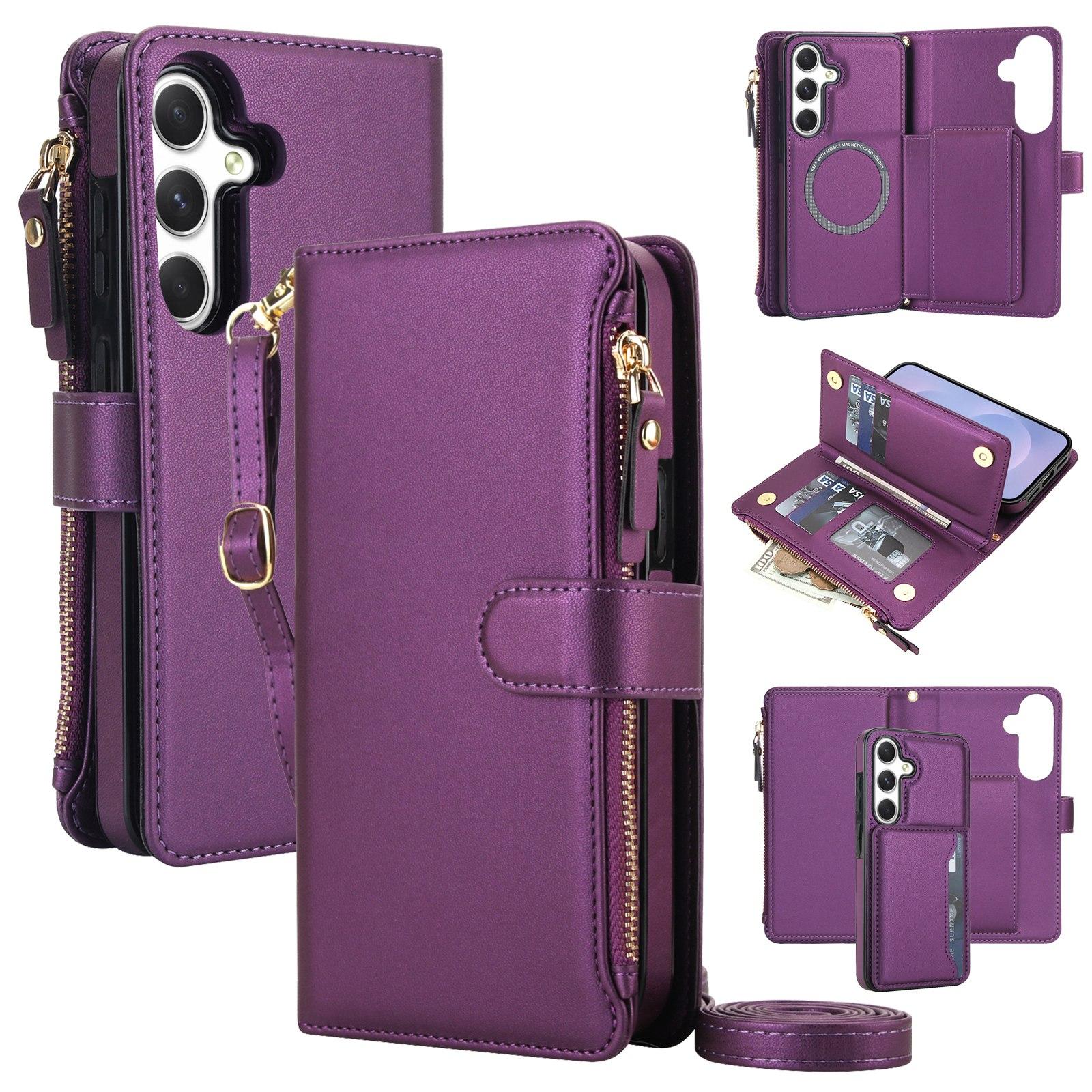 For Galaxy A54 5G KLT-033 Detachable 2 in 1 Zipper Wallet Magnetic Phone Case with Lanyard(Purple) - Shopkiz.com