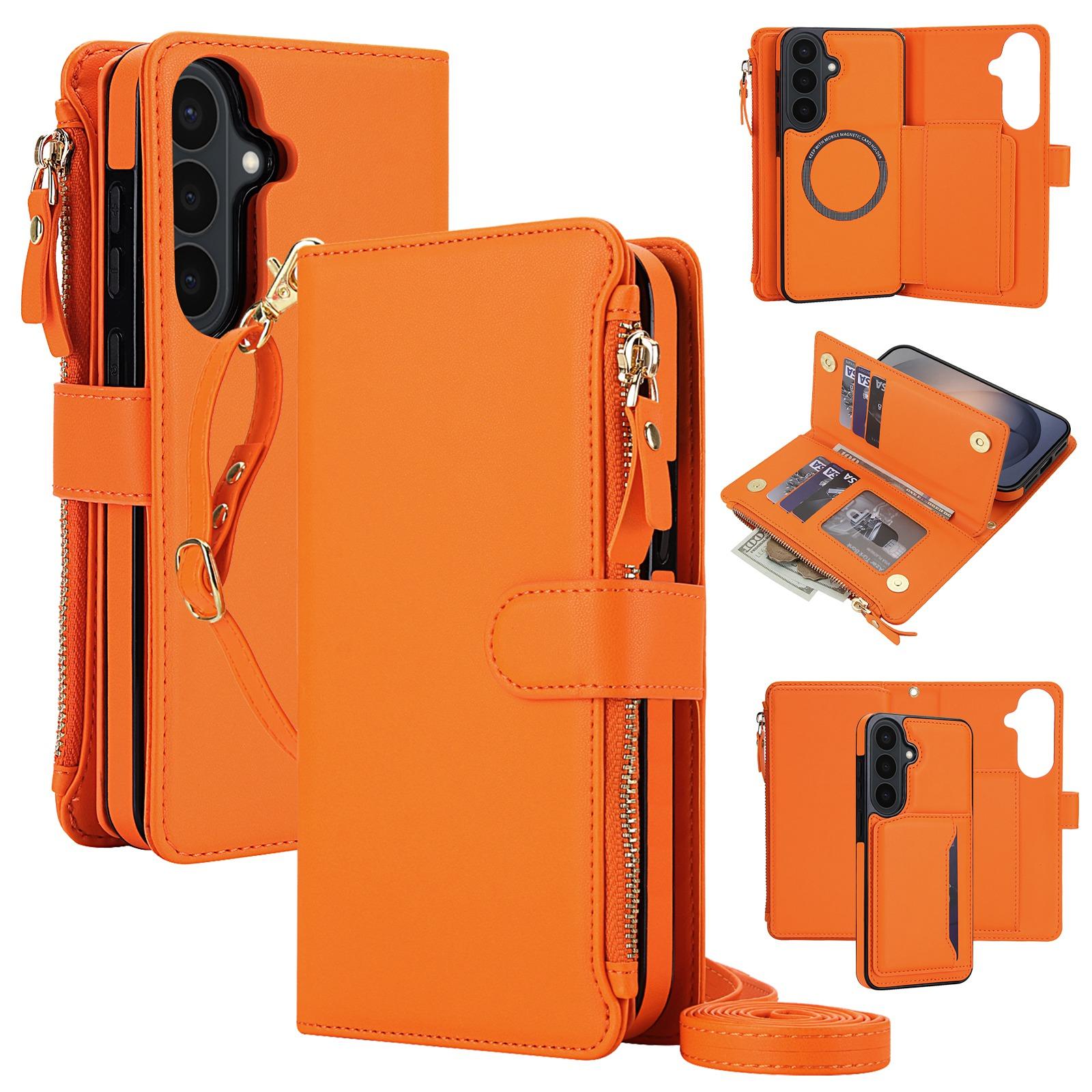 For Galaxy S26 FE 5G KLT-033 Detachable 2 in 1 Zipper Wallet Magnetic Phone Case with Lanyard(Orange) - Shopkiz.com