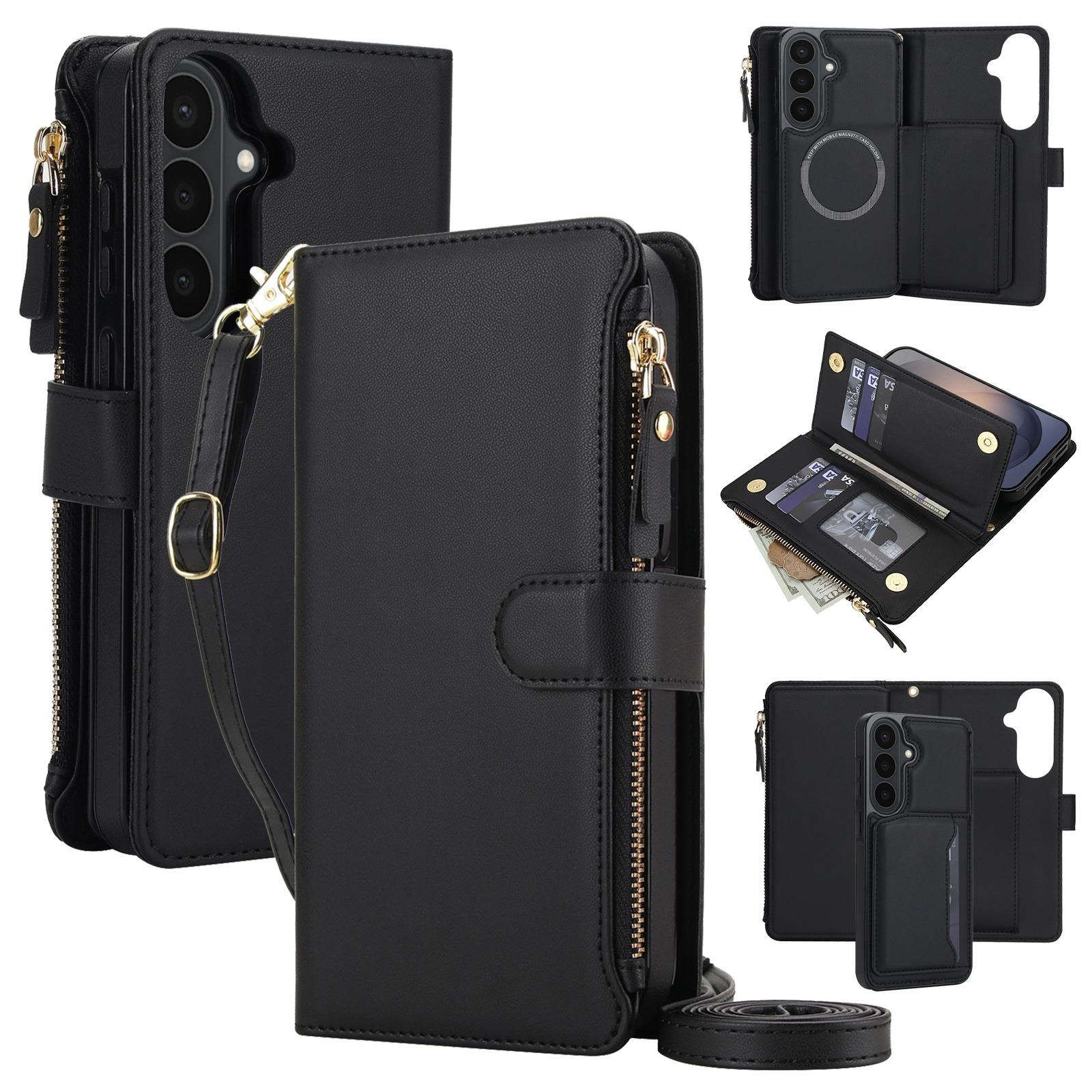 For Galaxy S26 FE 5G KLT-033 Detachable 2 in 1 Zipper Wallet Magnetic Phone Case with Lanyard(Black) - Shopkiz.com