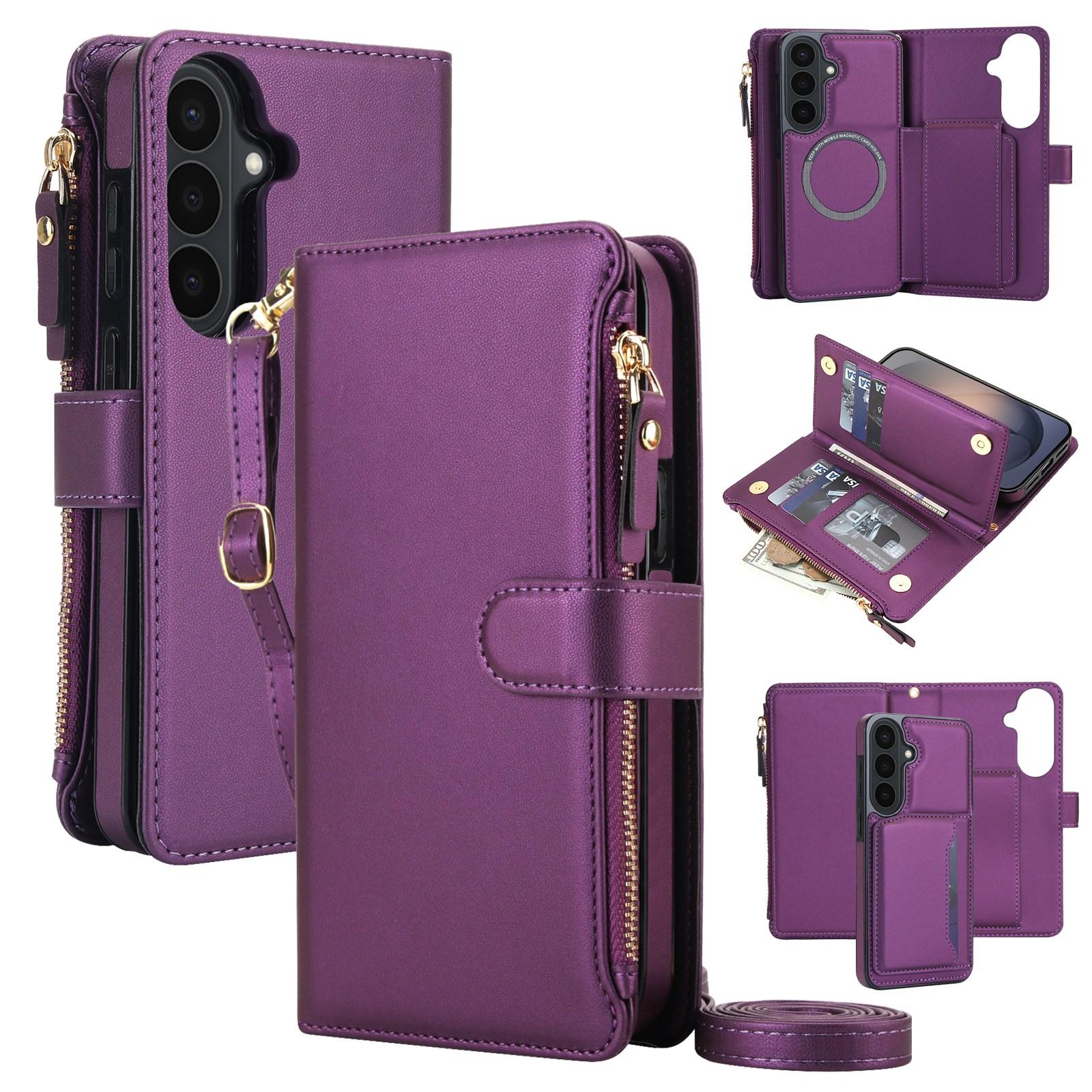 For Galaxy S26 FE 5G KLT-033 Detachable 2 in 1 Zipper Wallet Magnetic Phone Case with Lanyard(Purple) - Shopkiz.com